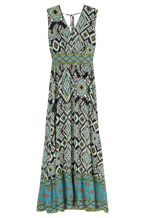 LONG DRESS WITH ETHNIC PATTERNED FLOUNCE BLACK 3