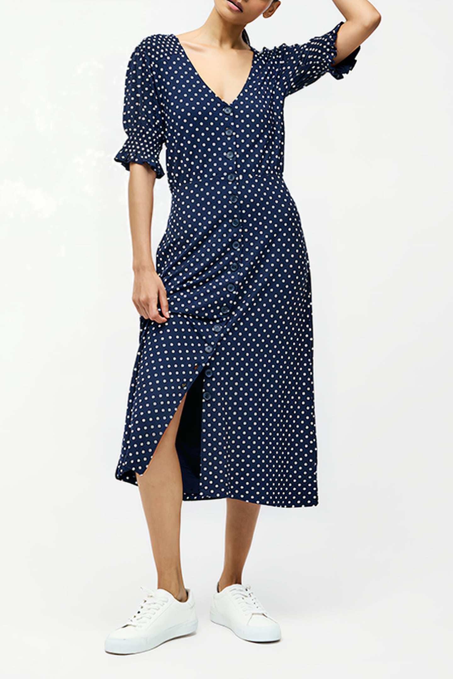 SPOT BUTTON THROUGH MIDI DRESS MIDNIGHT/SUMMER WHT 1