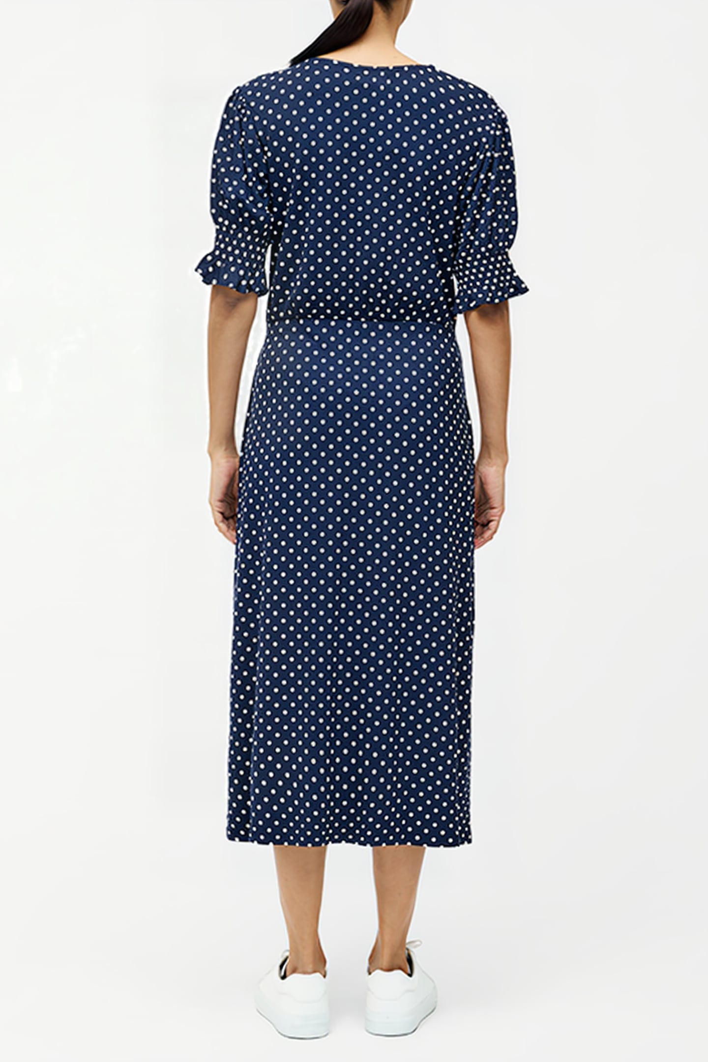 SPOT BUTTON THROUGH MIDI DRESS MIDNIGHT/SUMMER WHT 2