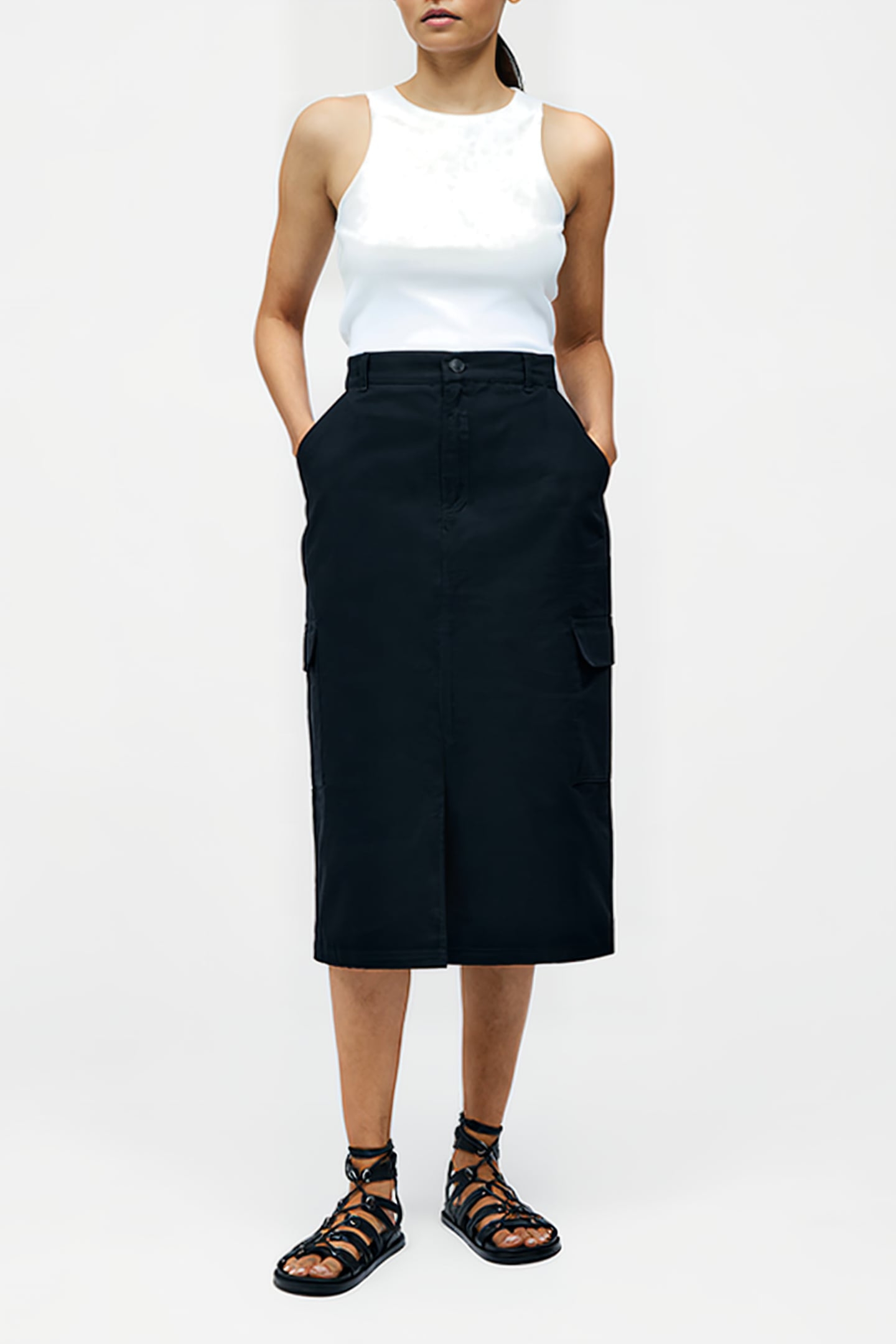 CARGO MIDI SKIRT SS25 BLACK 1