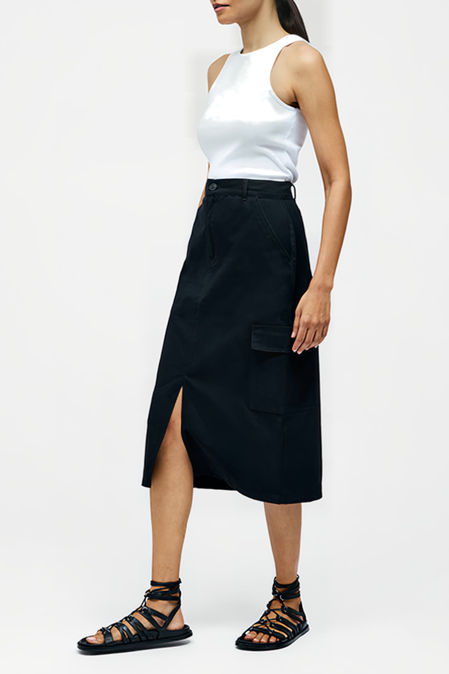 CARGO MIDI SKIRT SS25 BLACK 3