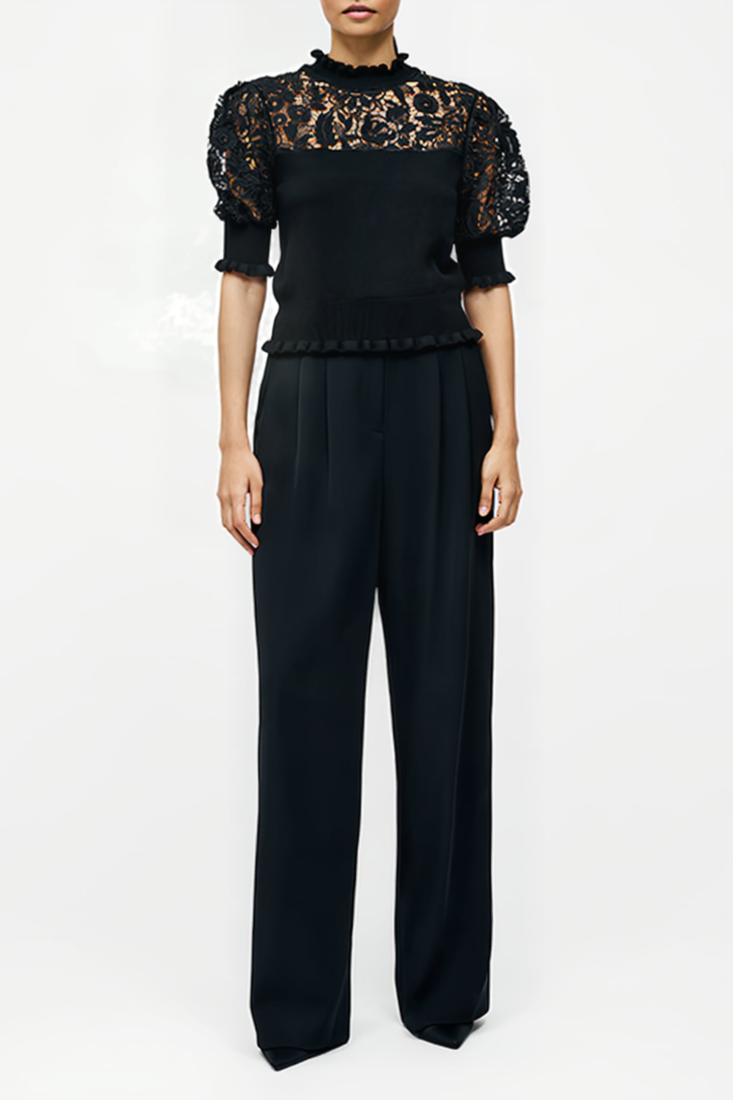 CROCHET LACE MIX KNIT TOP BLACK 1