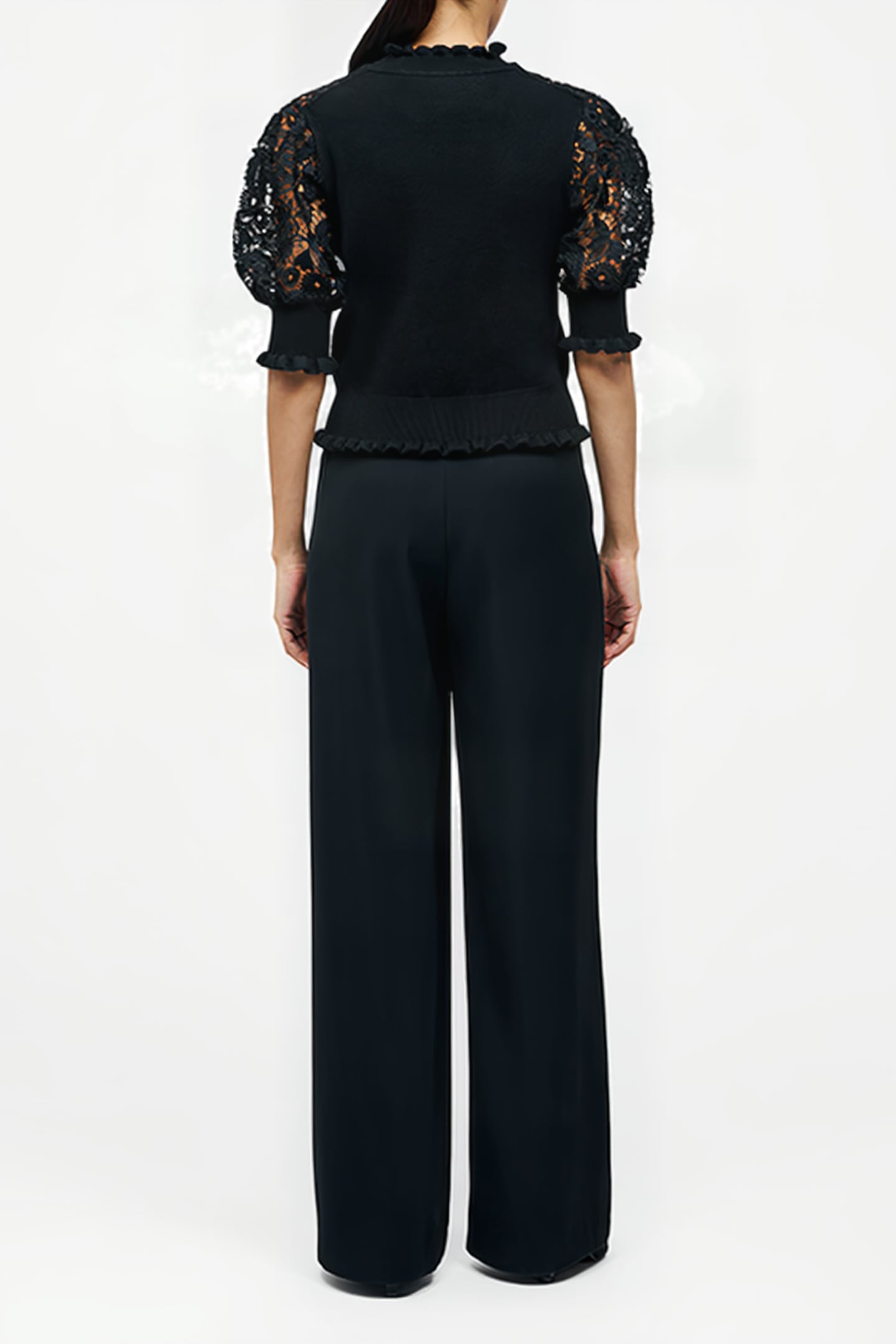 CROCHET LACE MIX KNIT TOP BLACK 2