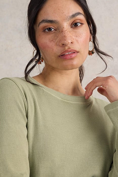SADIE LONG SLEEVE RIB TEE KHAKI GREEN 5