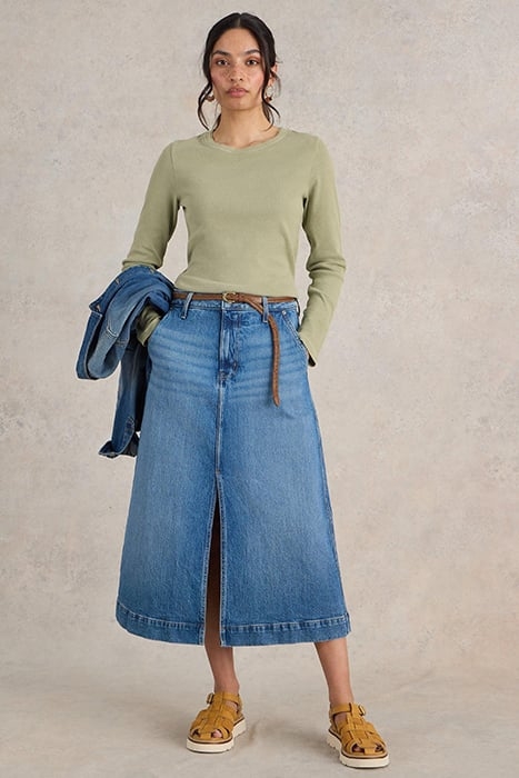 SADIE LONG SLEEVE RIB TEE KHAKI GREEN 1