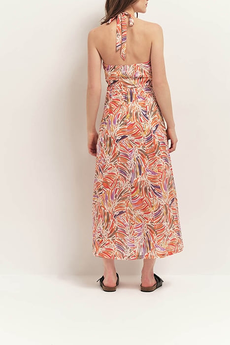 RECY - CORAL HALTER MIDI DRESS WITH ARTY FLORAL PRINT 2