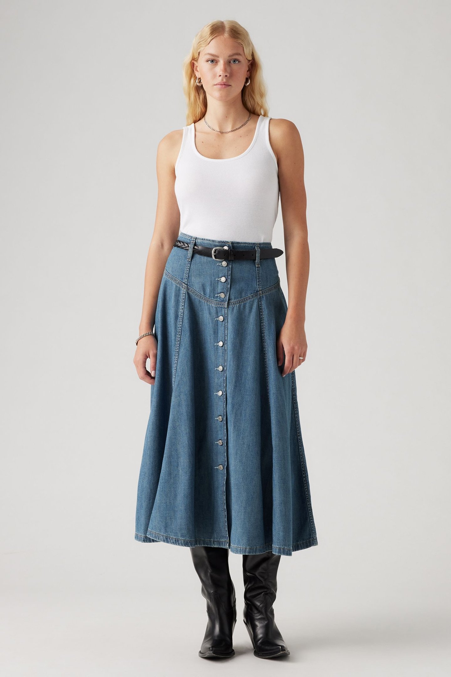 BUTTON-FRONT CIRCLE LIGHTWEIGHT SKIRT 1