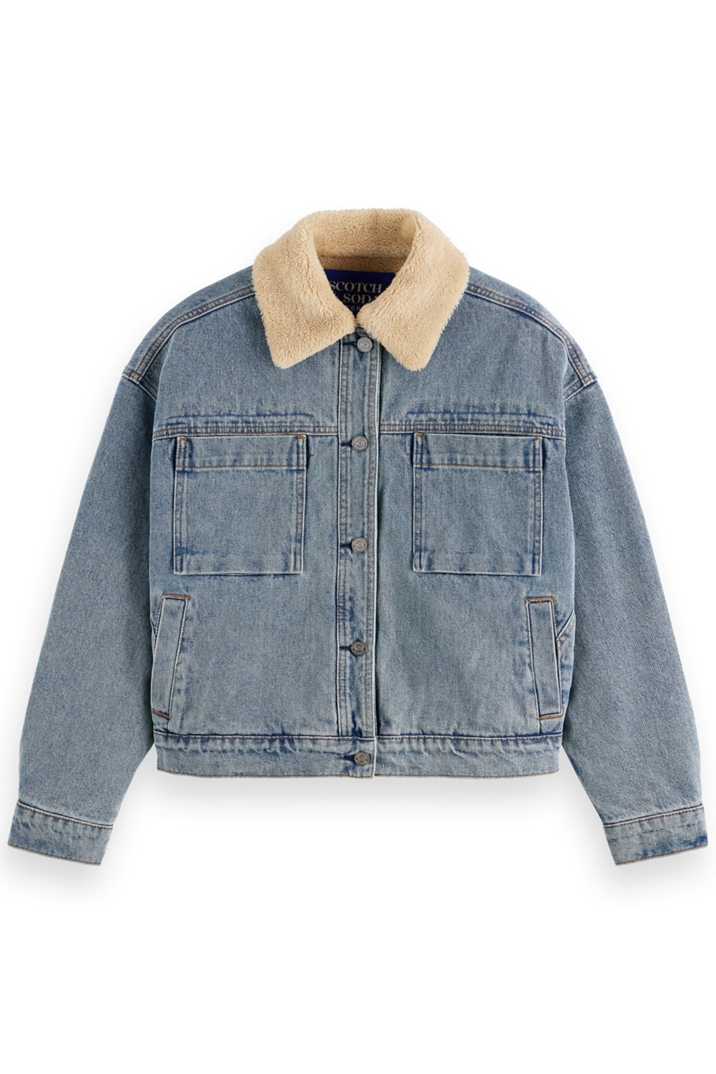 WASHED DENIM JACKET WITH SHERPA DETAILS WASHED INDIGO 4