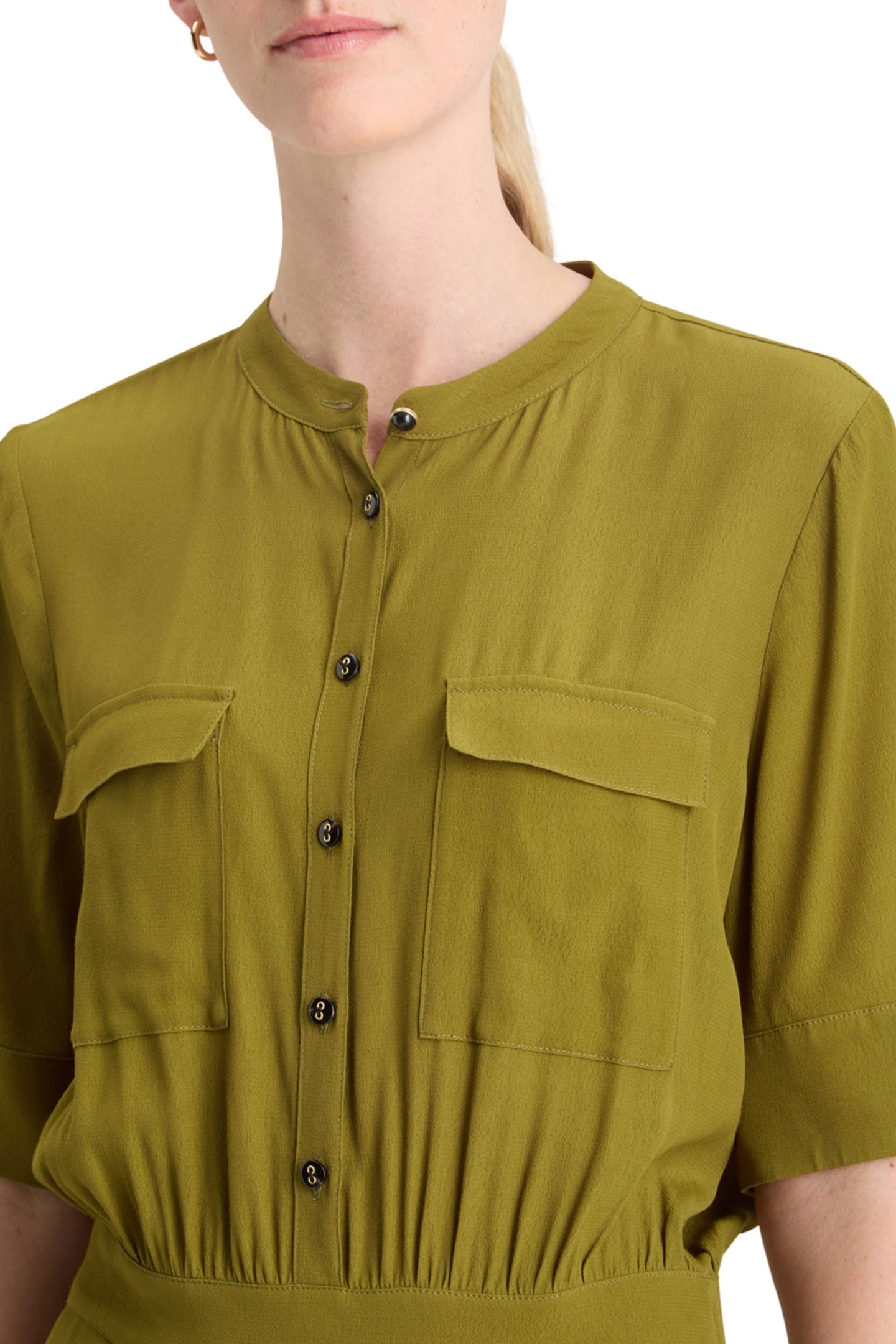 CREPE MIDI DRESS WITH CHEST POCKETS OLIVE 7