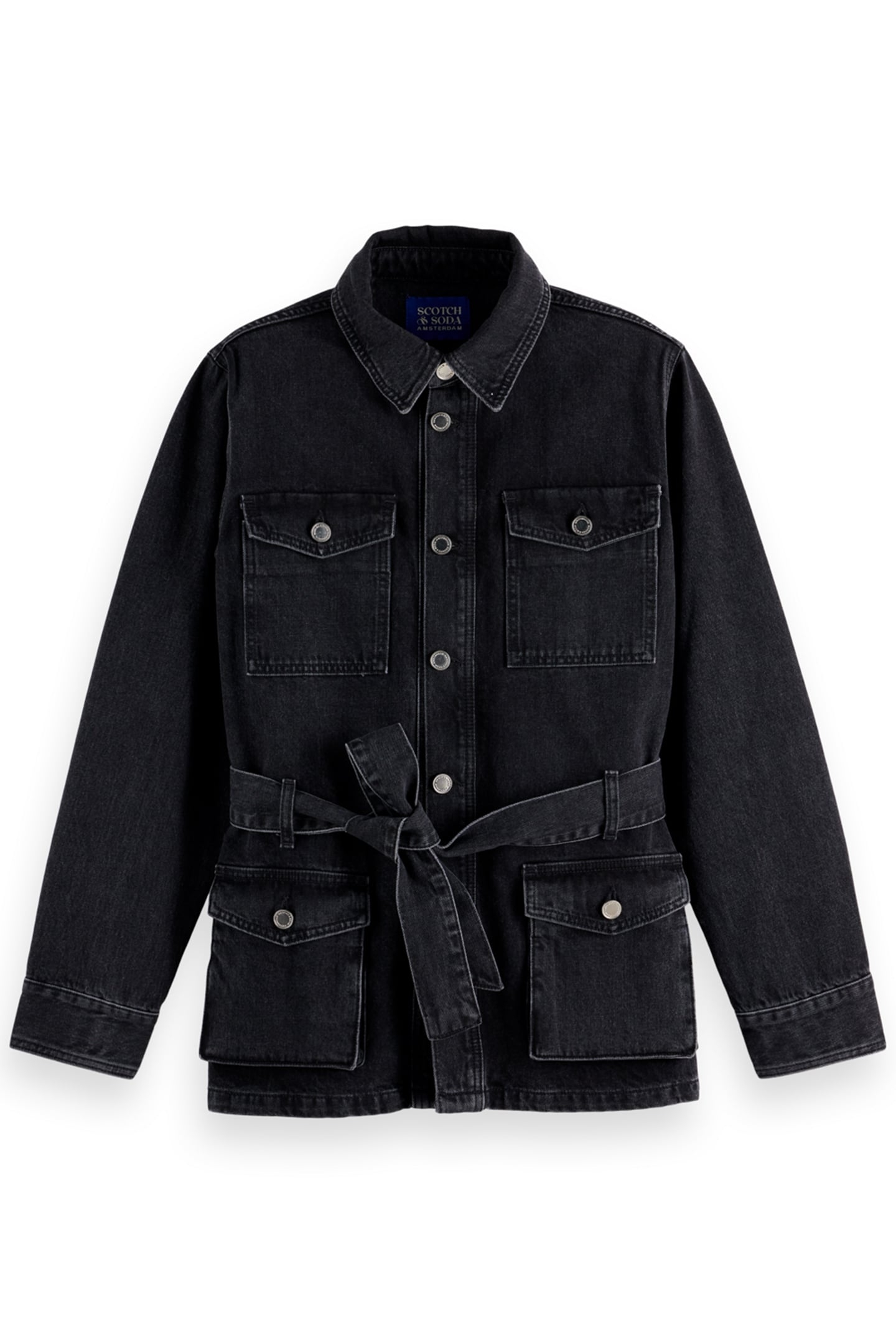 WORKED OUT BLACK CARGO DENIM JACKET WITH BELT CITY BUZZ 1