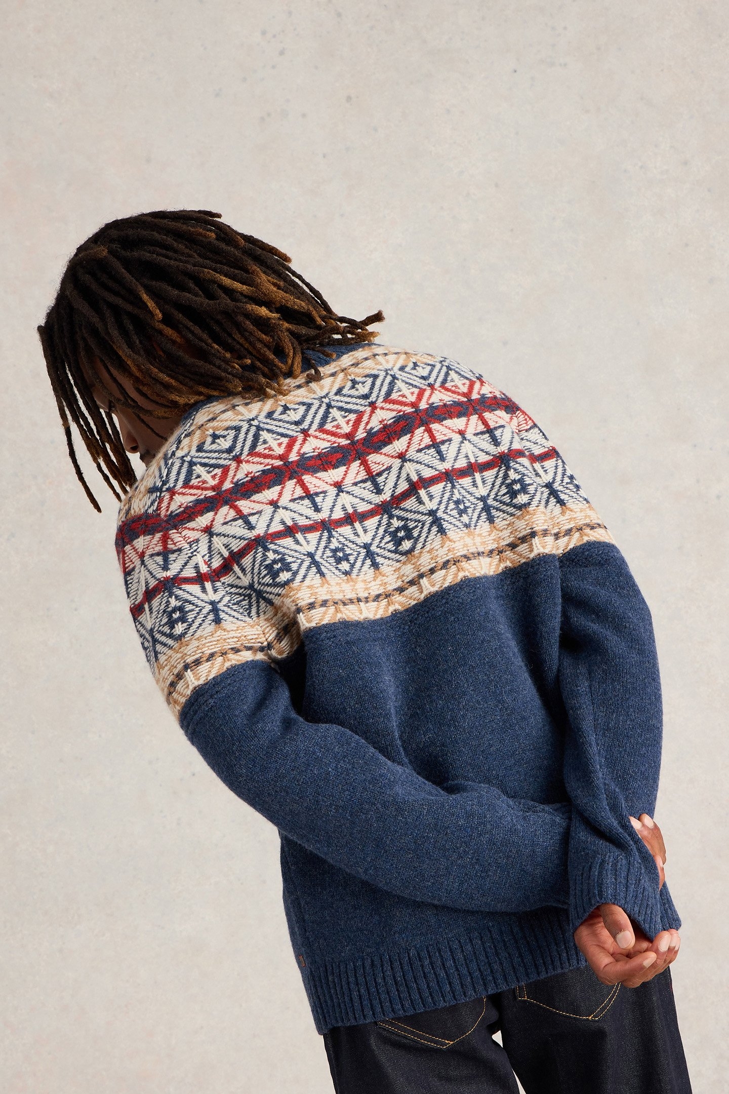 LEWIS FUNNEL NECK FAIRISLE NAVY MULTI 2