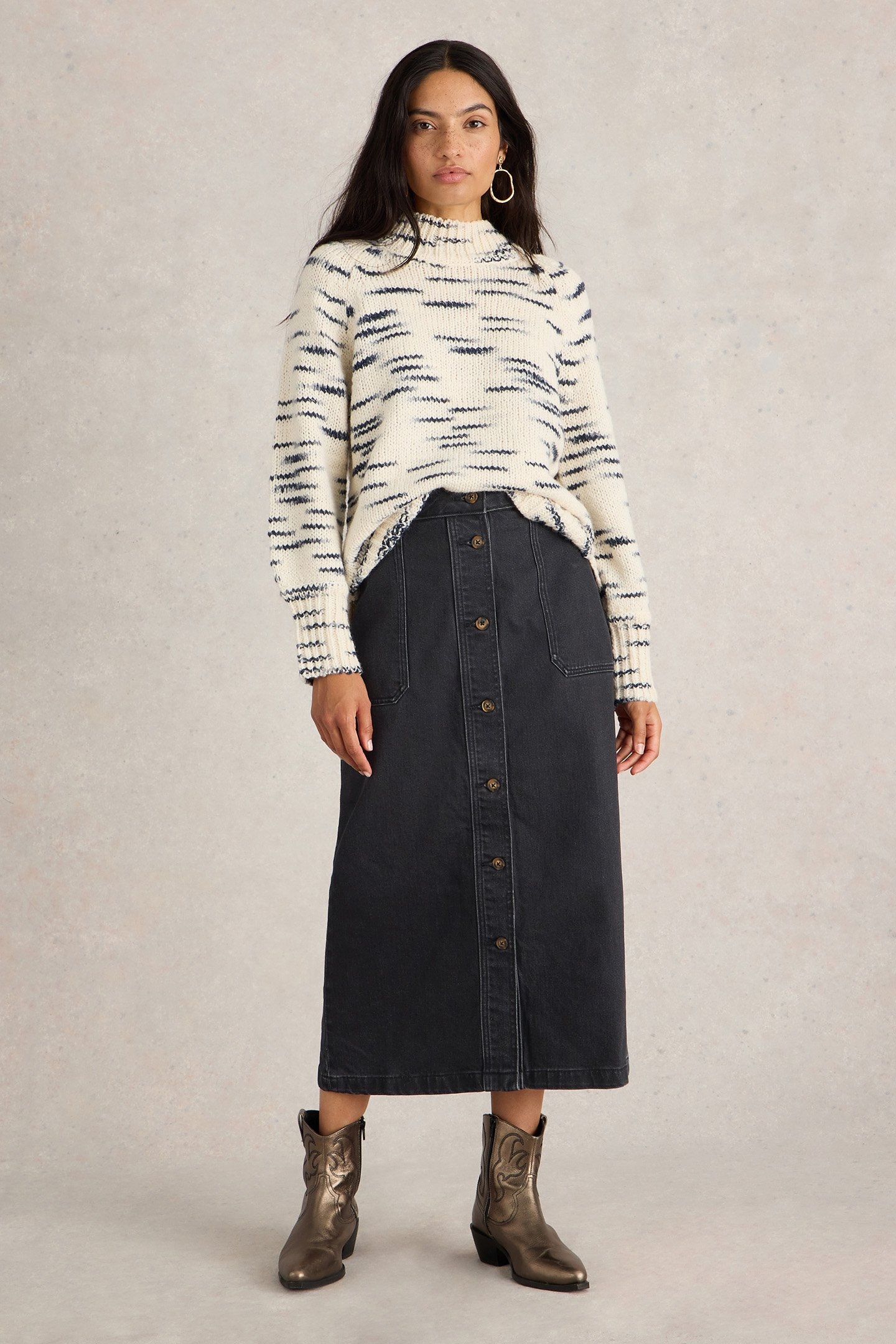 COLLEEN DENIM MIDI SKIRT BLACK DENIM 1