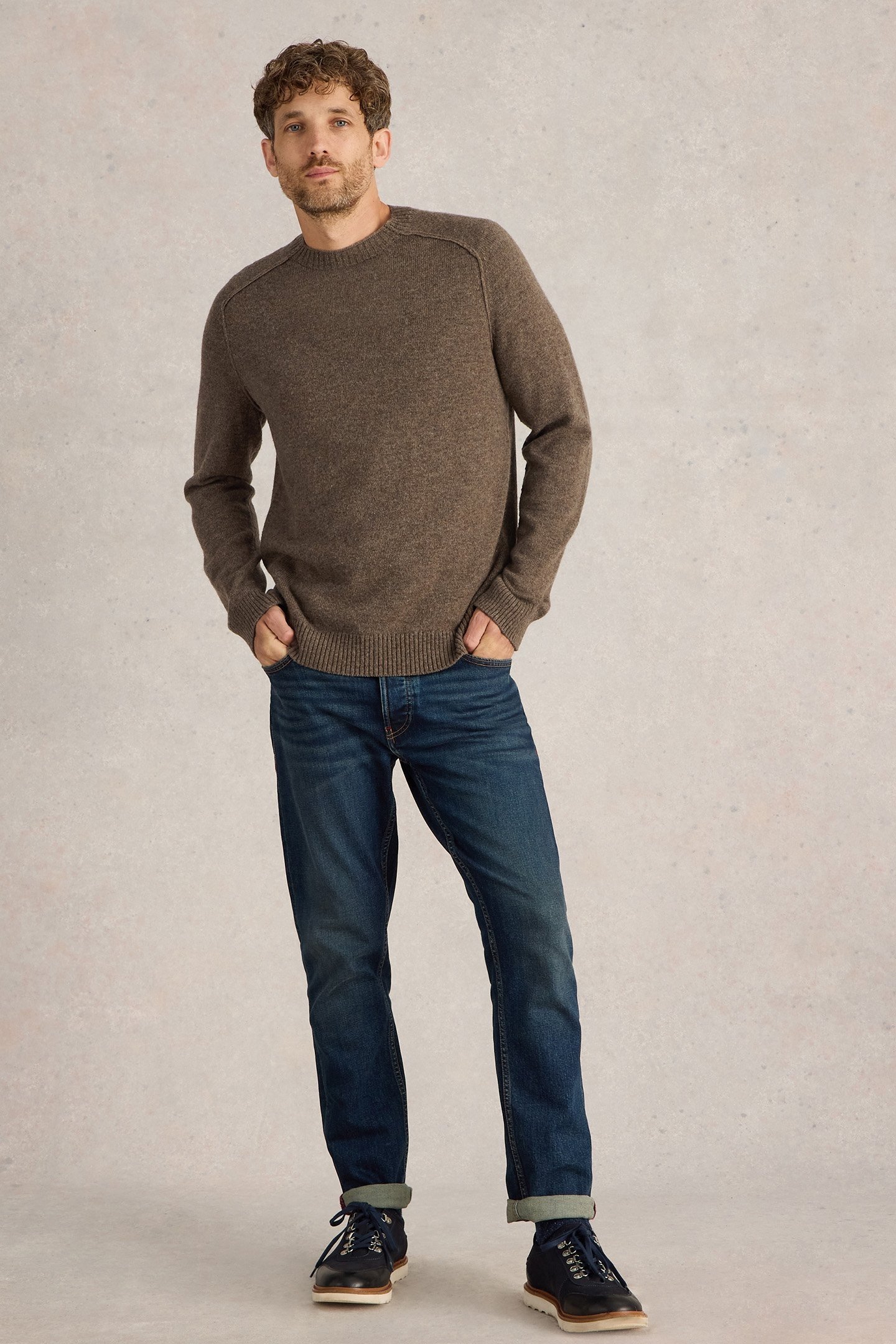 LAMBSWOOL CREW NECK JUMPER DARK NATURAL 1