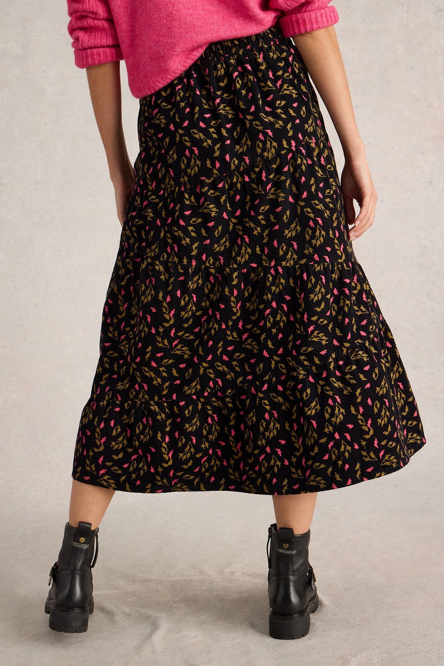 JENNA CORD TIERED SKIRT BLACK PRINT 2