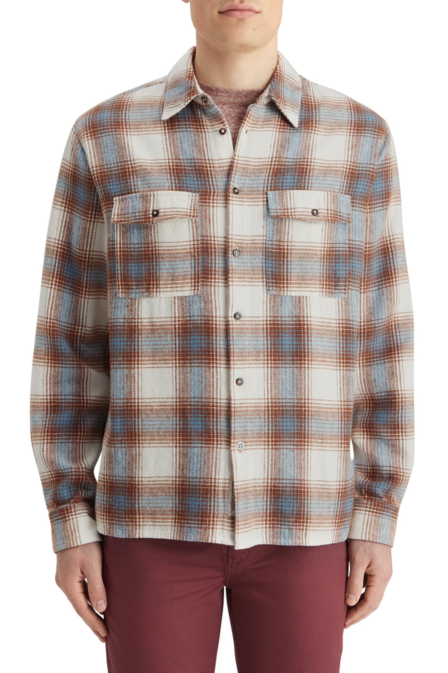 YARN DYE FLANNEL CHECK SHIRT SAND BLUE CHECK 1