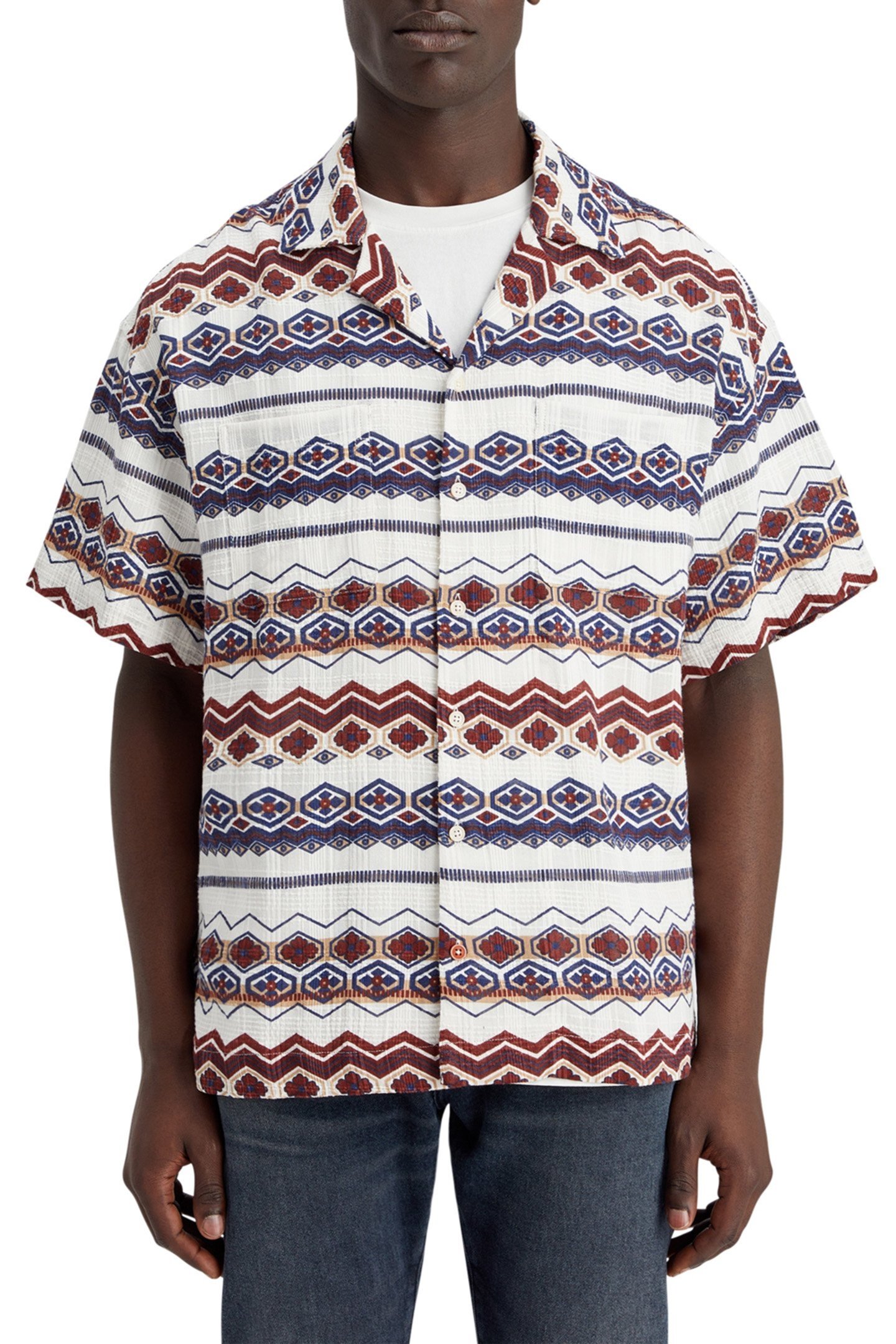 STRUCTURED PRINTED STRIPE SHIRT RED BLUE MULTI 1