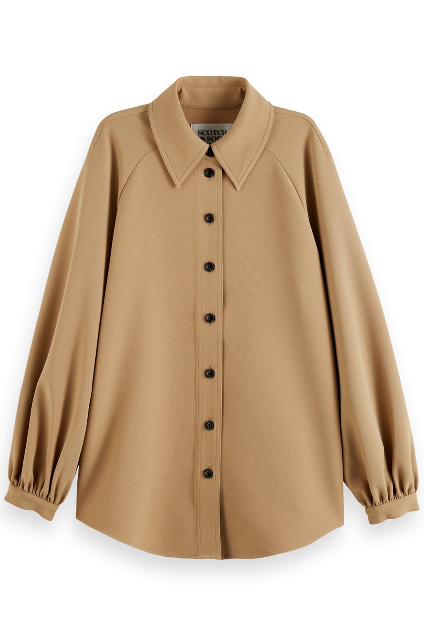 CREPE PEASANT SLEEVE OVERSHIRT DESERT SAND 1