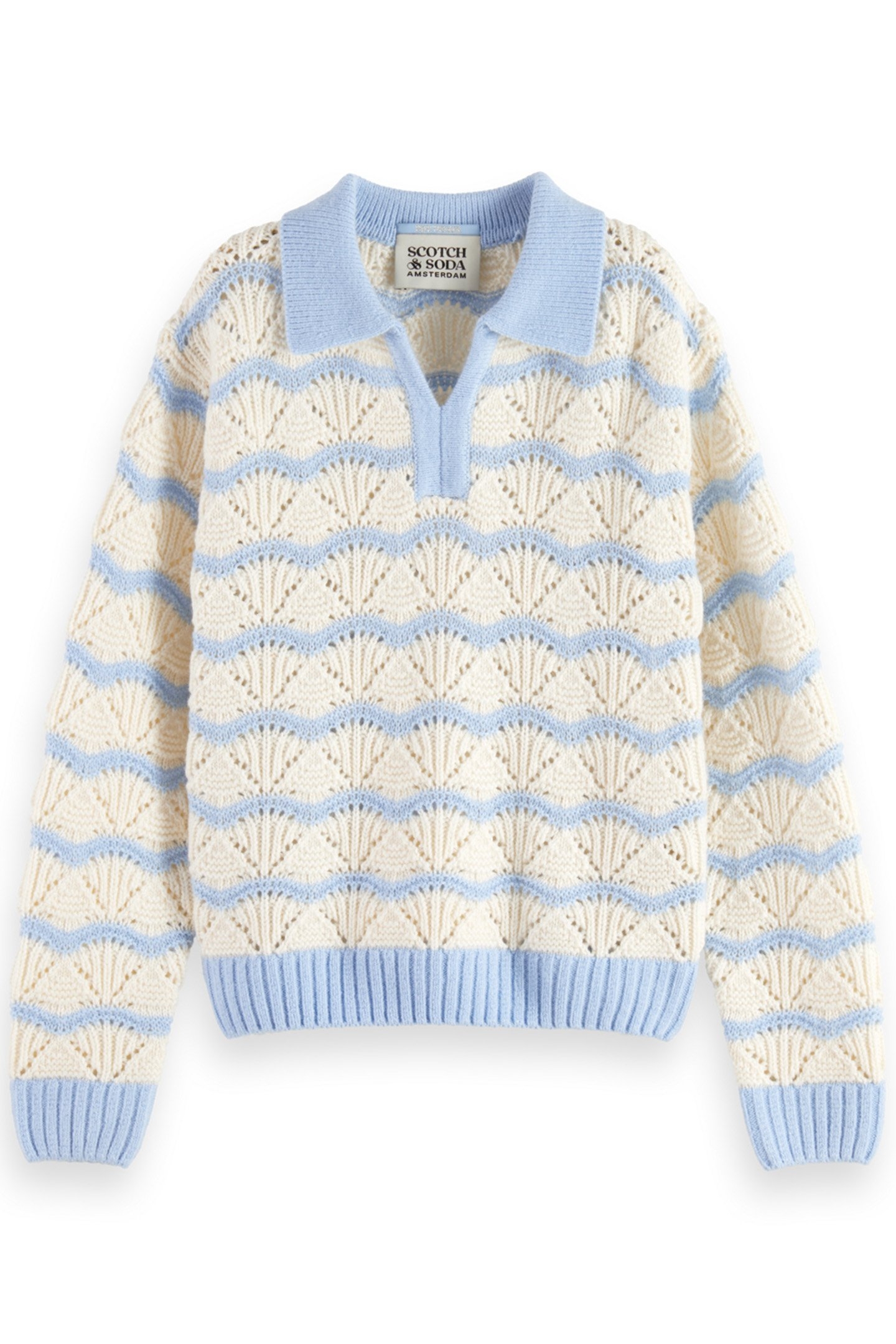 GIRL STRIPE BOXY PULLOVER WITH COLLAR PACIFIC BLUE 1