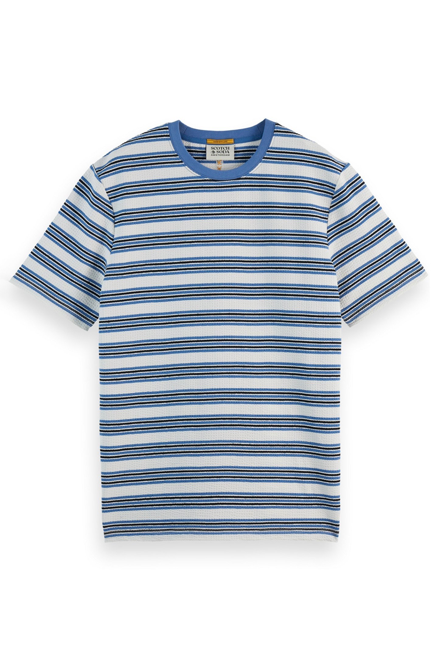 YARN DYED STRIPE WAFFLE T-SHIRT BLUE WHITE STRIPE 1