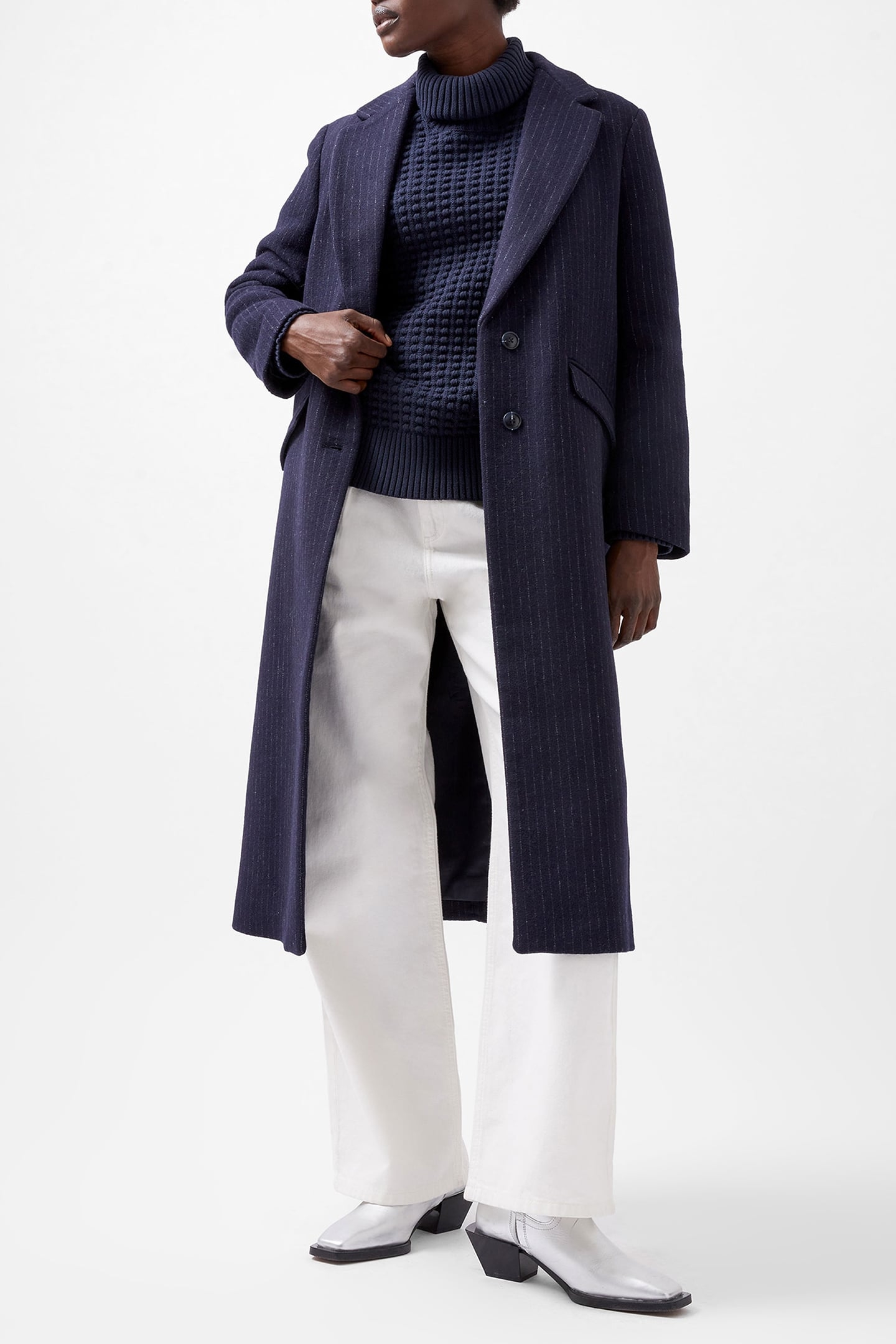 ARLANA PIN STRIPE COAT NAVY AND GREY 1