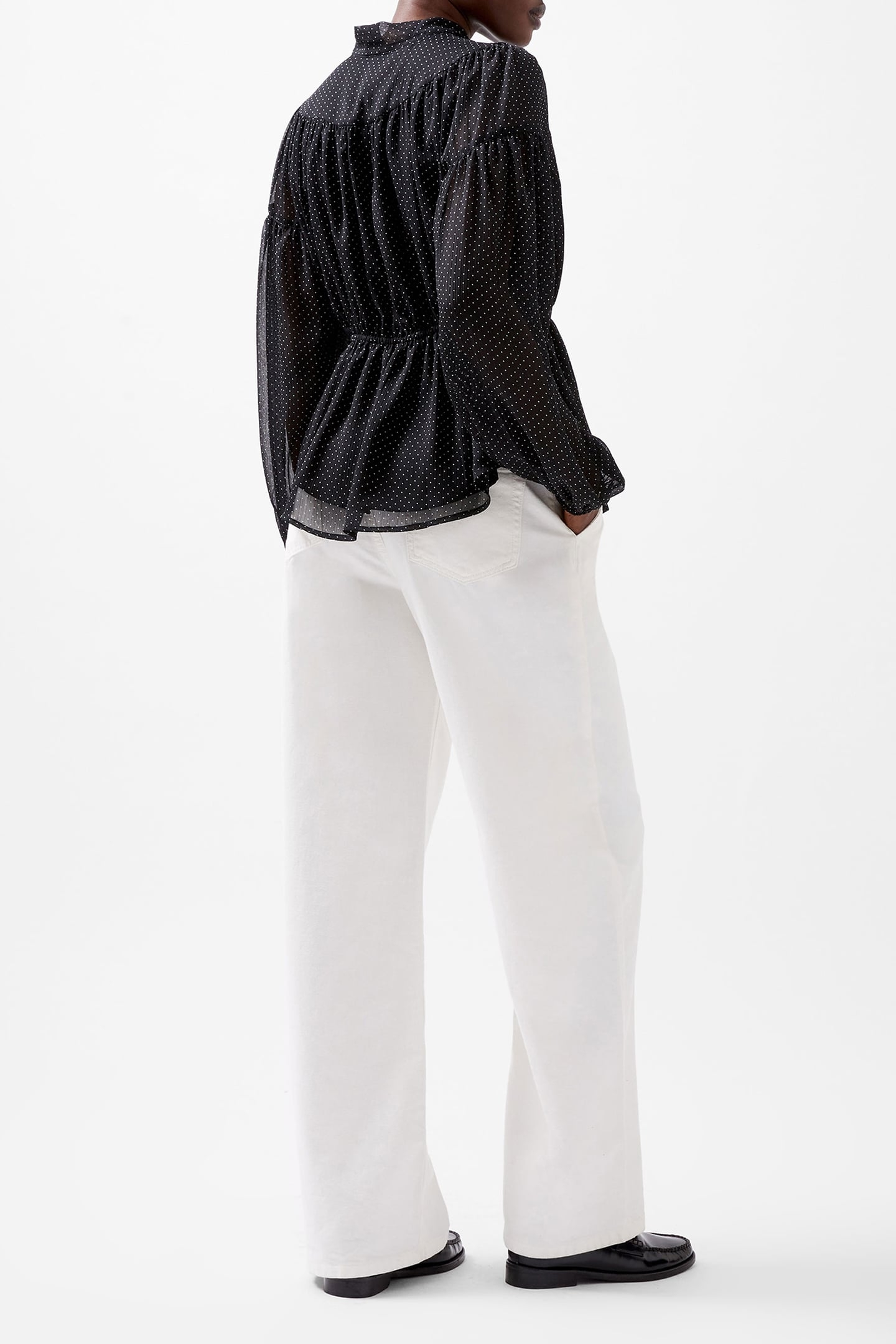 INES CHIFFON FITTED WAIST BLOU BLACKOUT/SUMMER WHIT 2