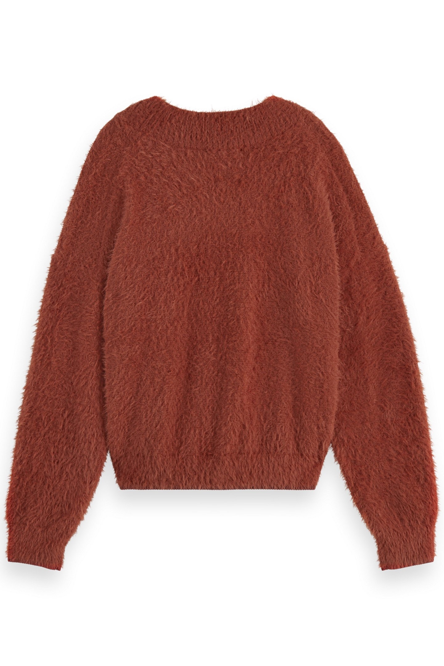 FLUFFY V-NECK RELAXED PULLOVER RUST 2