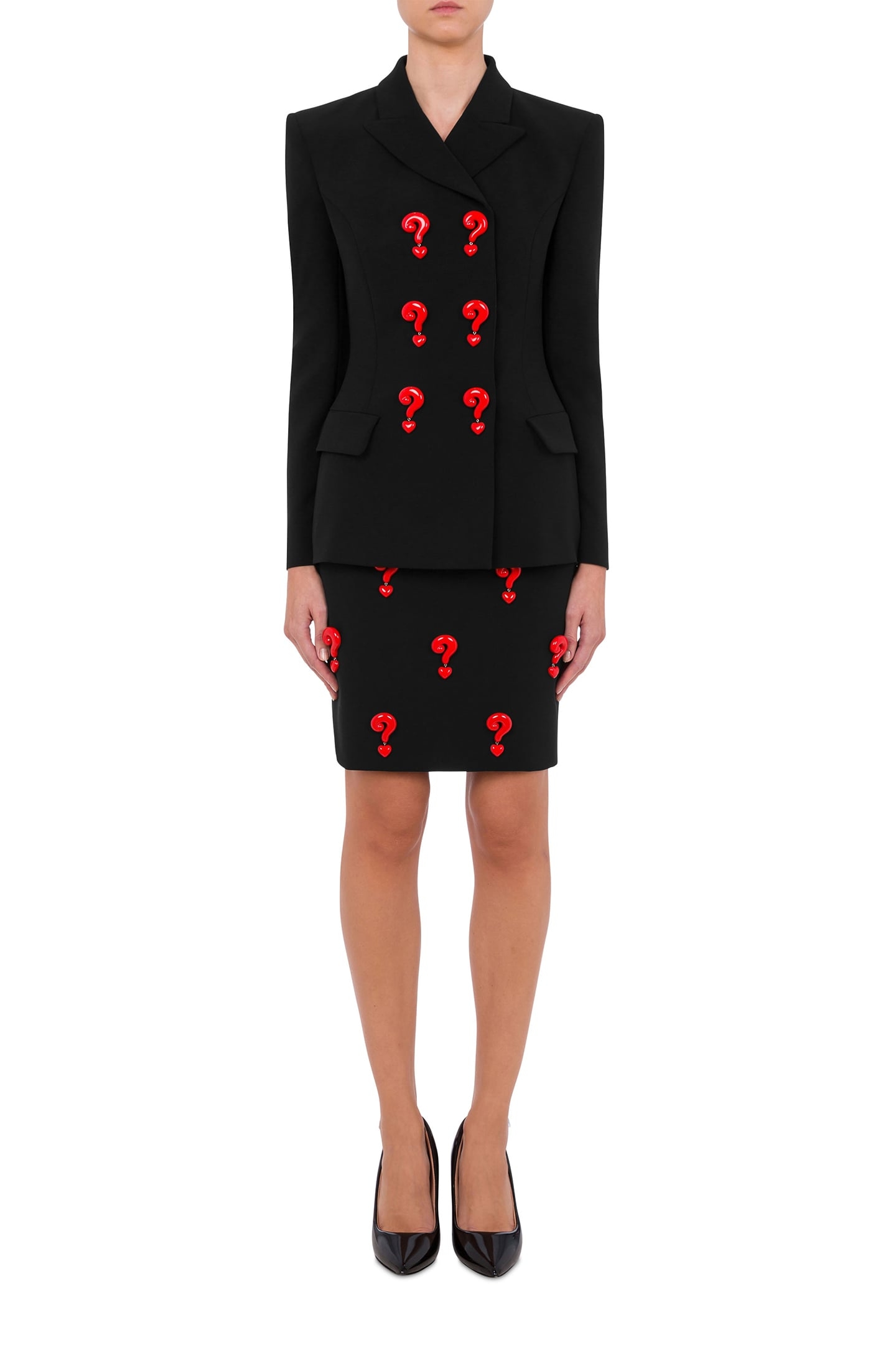 RED QUESTION MARKS CREPE JACKET BLACK 1
