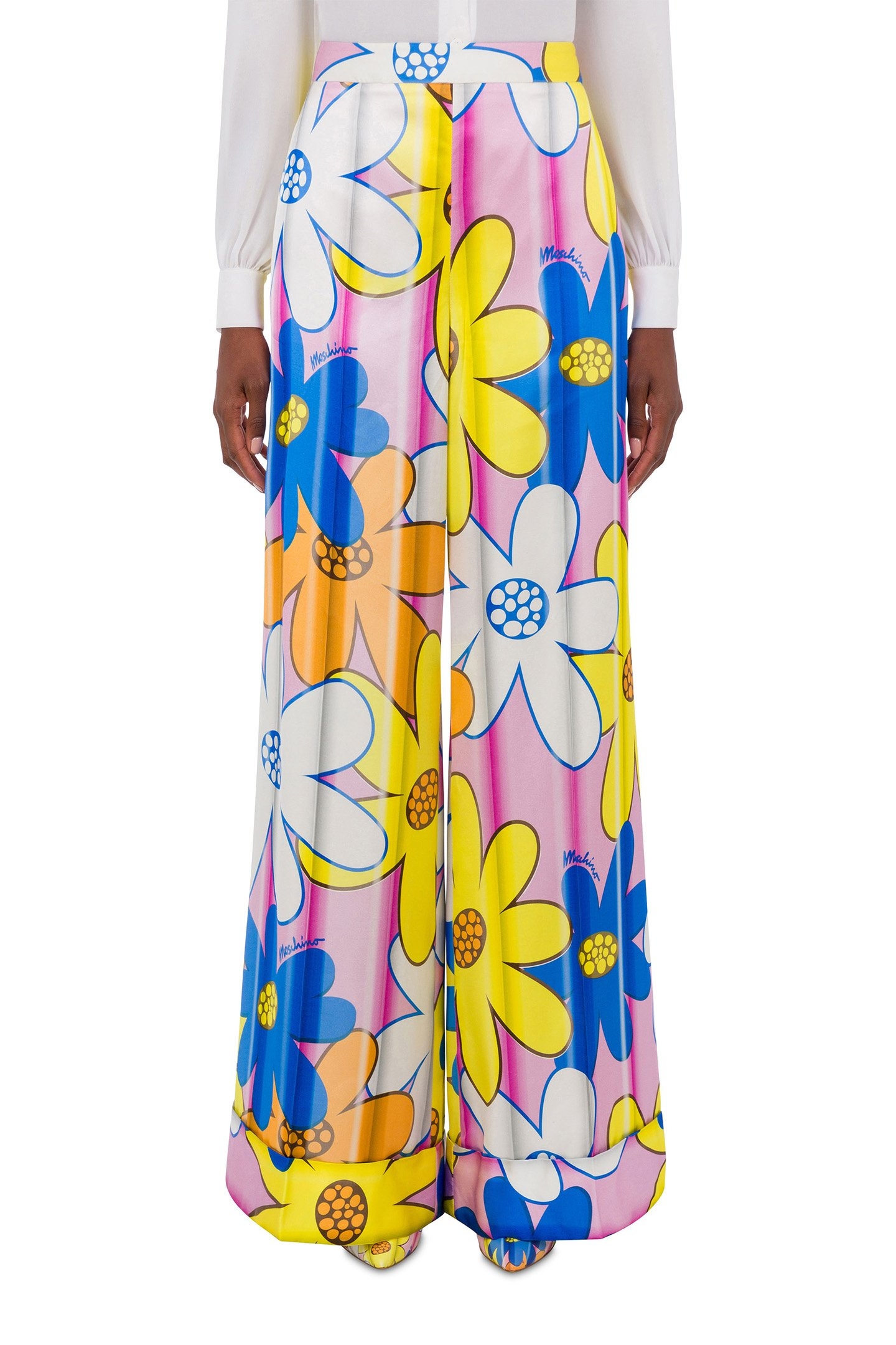 OVERSIZED ALLOVER FLOWERS SATIN TROUSERS PINK 1