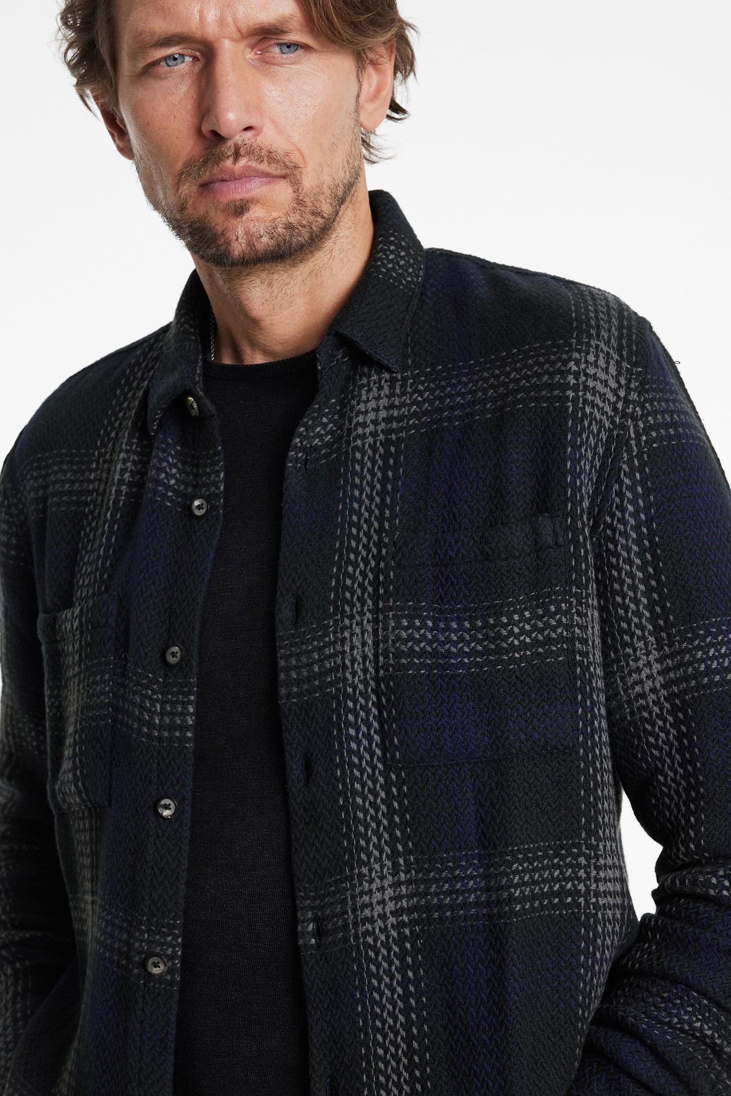 COLE LS SHIRT IN LARGE FALL PLAID INK BLUE 3