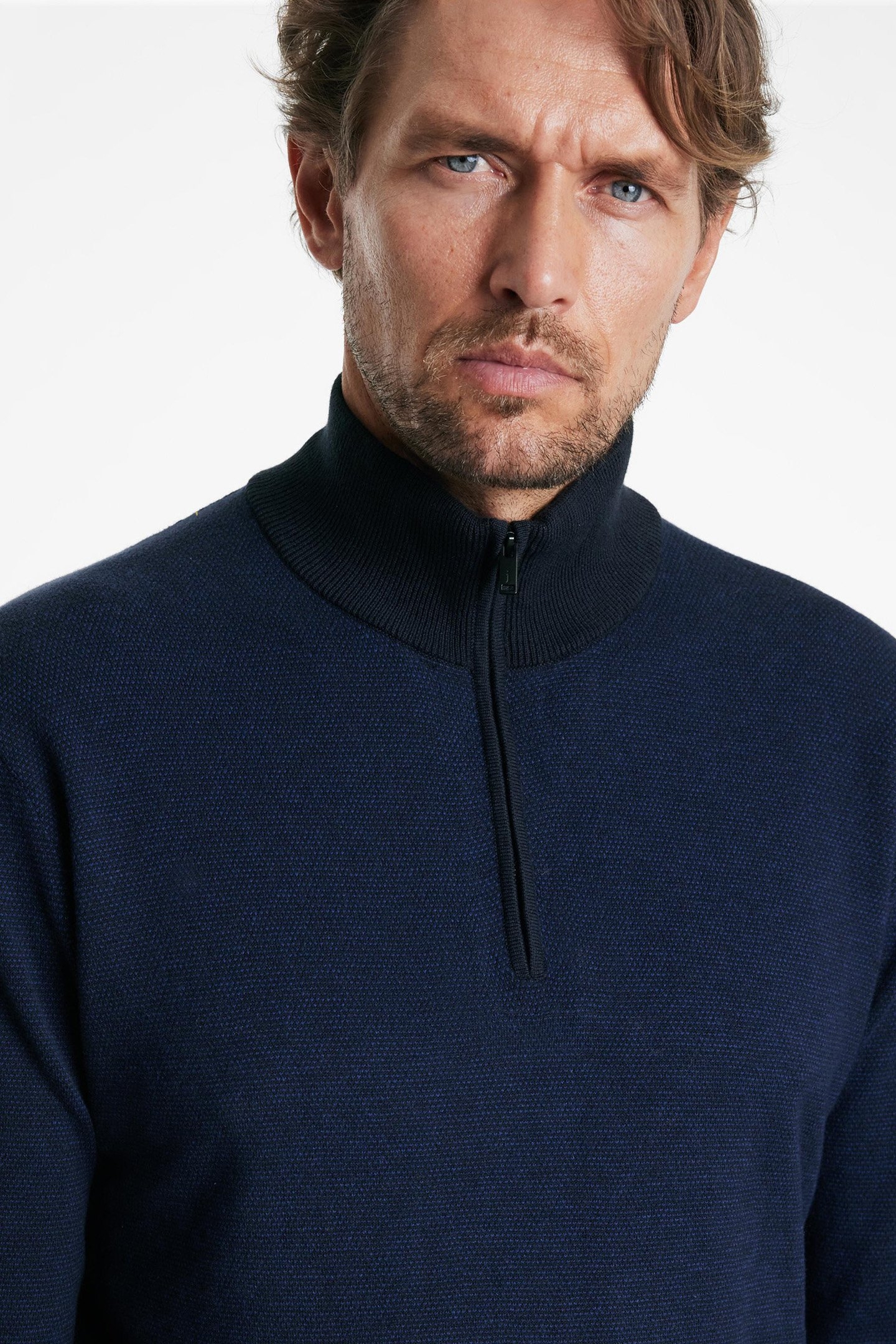 GRAND BIRDSEYE HALF ZIP IN CTN CASH NAVY 3