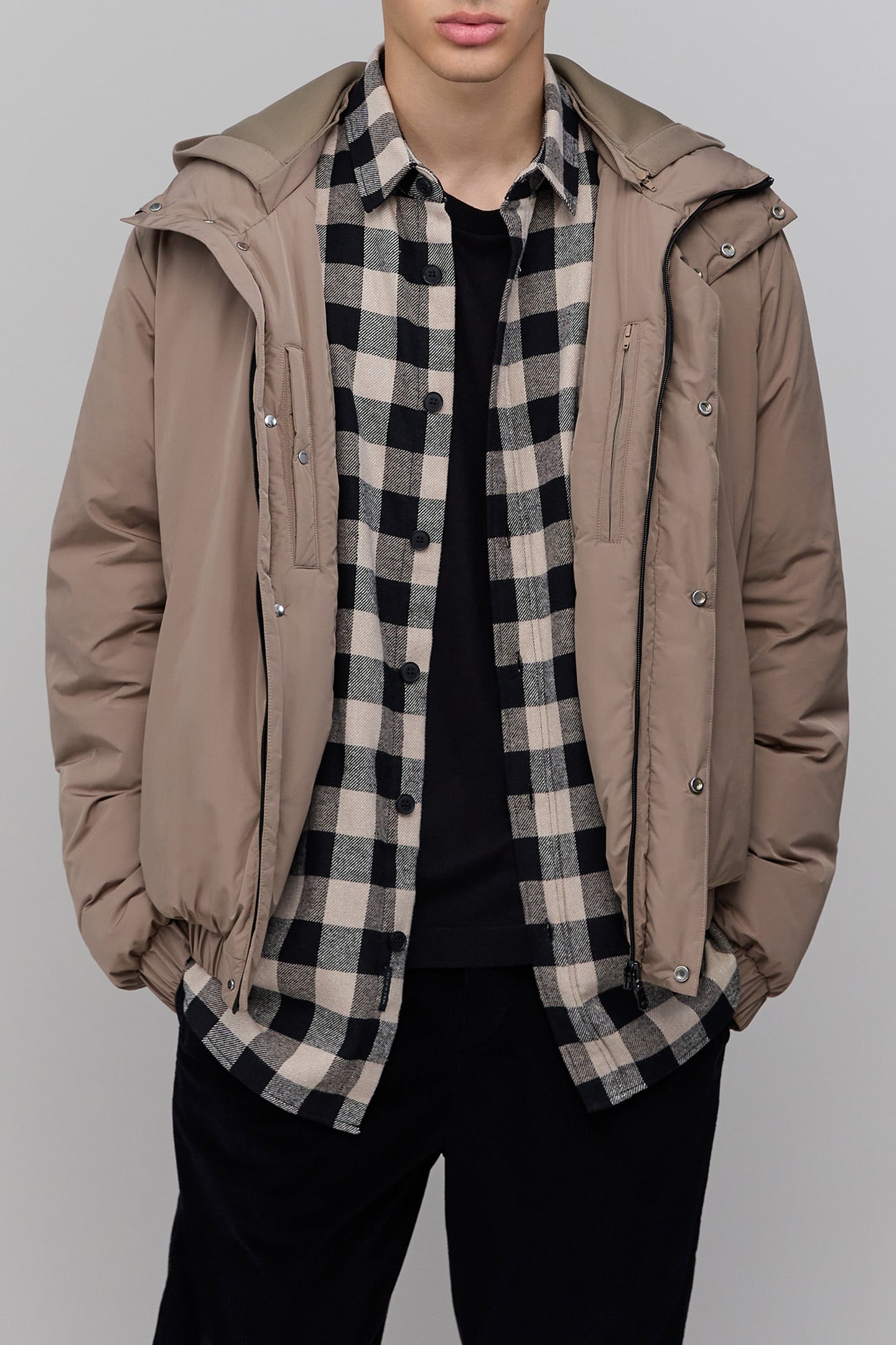 GREIGE PADDED JACKET WITH DETACHABLE NEOPRENE HOOD 5