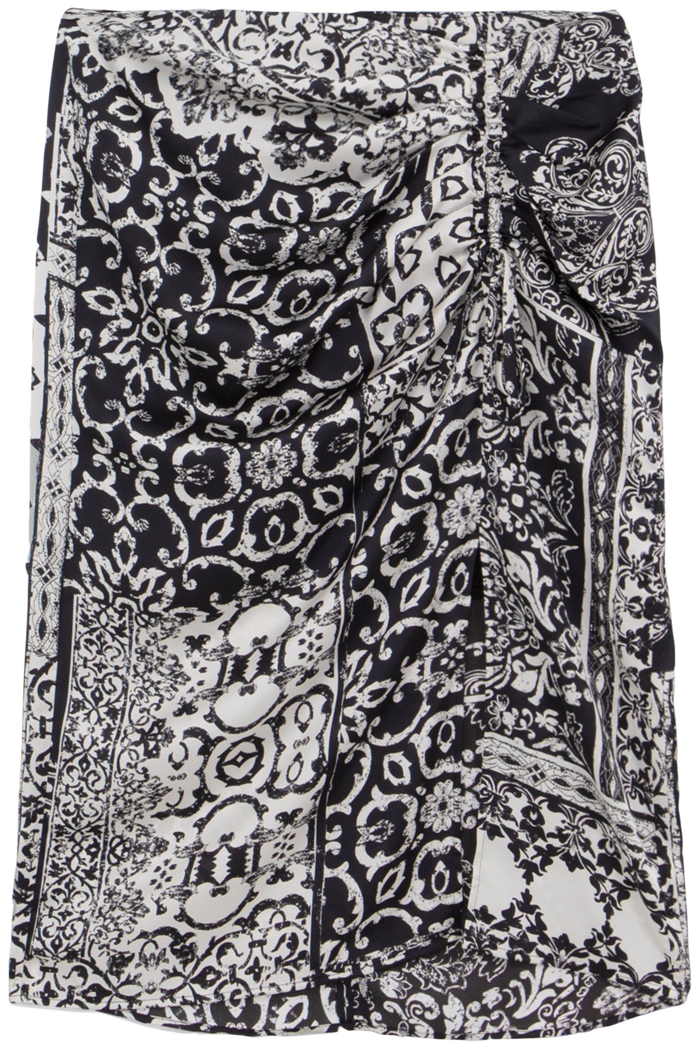 BLACK GATHERED SKIRT PATCHWORK PRINT SCARF WOMAN 5