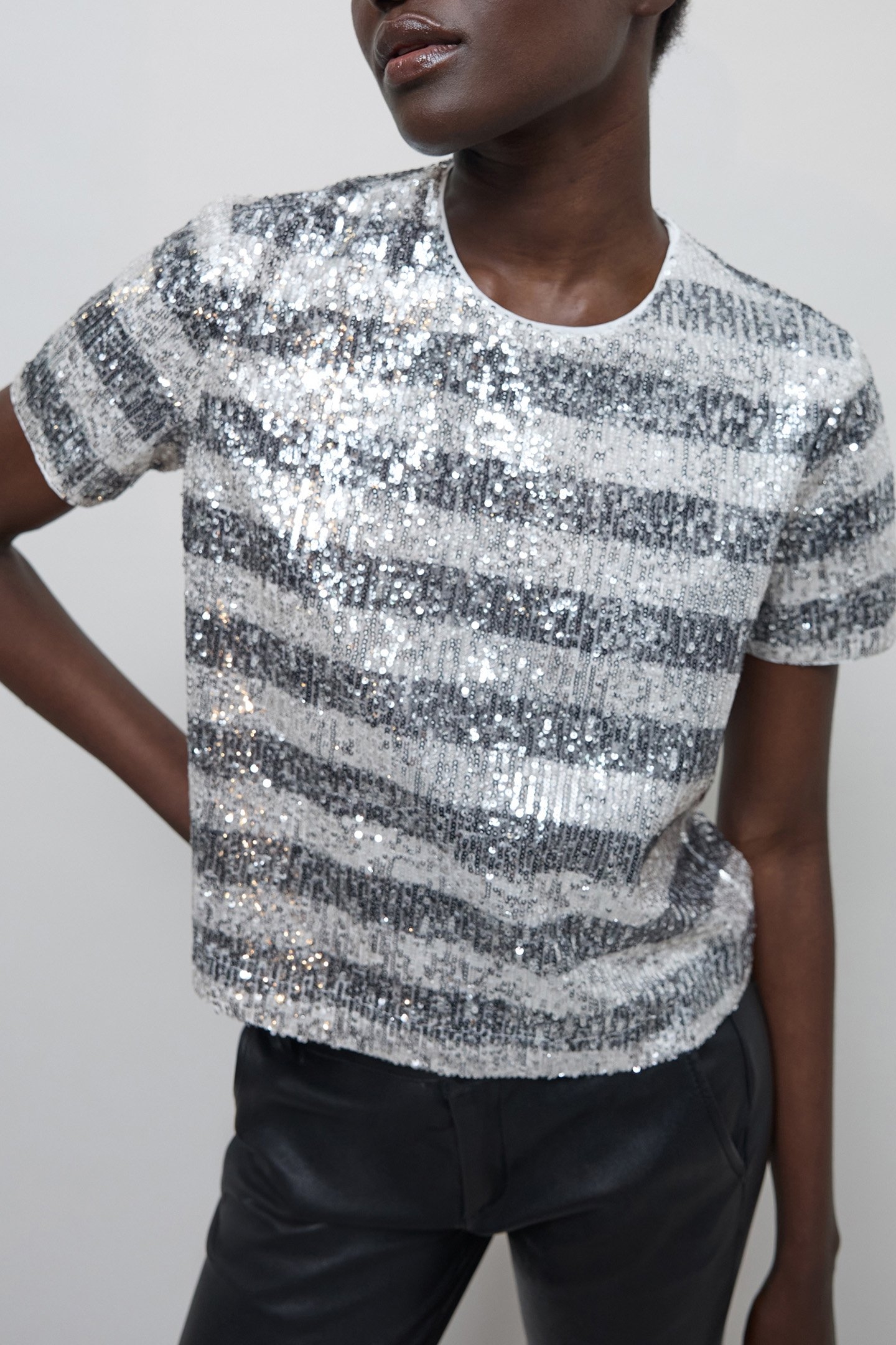 SEQUIN EMBROIDERED STRIPES TOP 1