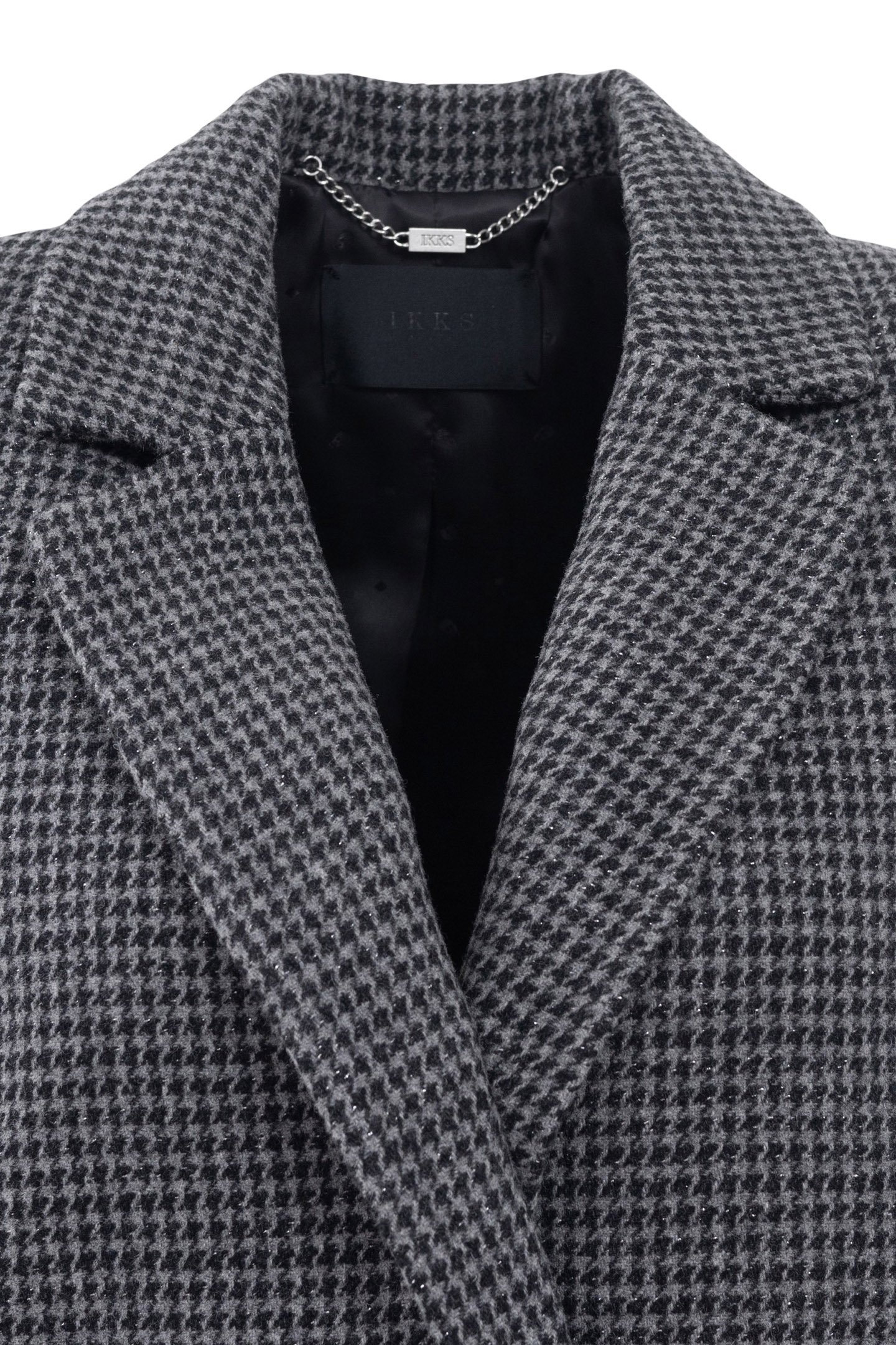 METALLIC HOUNDSTOOTH PATTERN BLACK STRAIGHT COAT 7