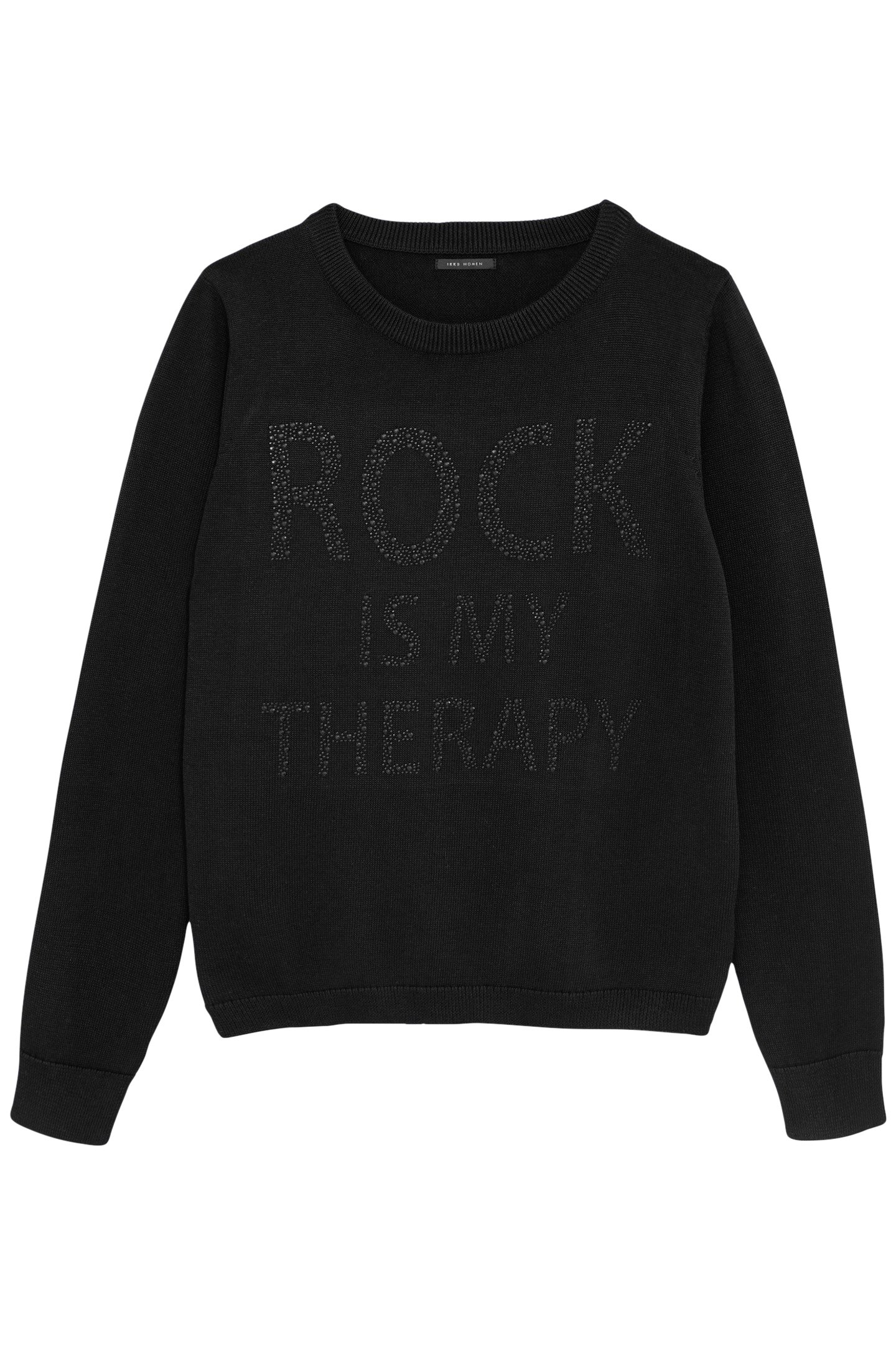 BLACK KNITTED SWEATER WITH STUDDED MESSAGE 4