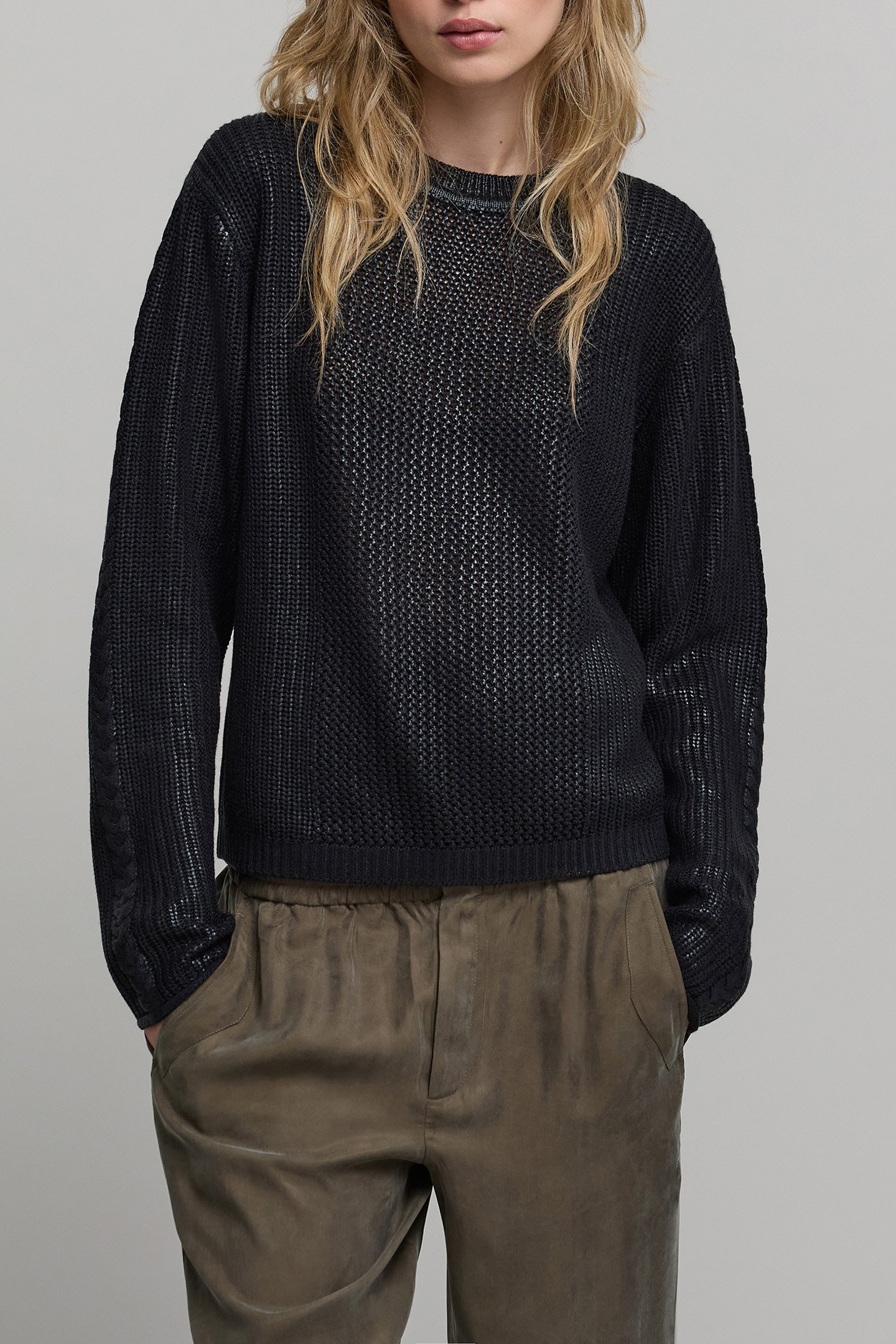 BLACK OPENWORK KNIT SWEATER 1