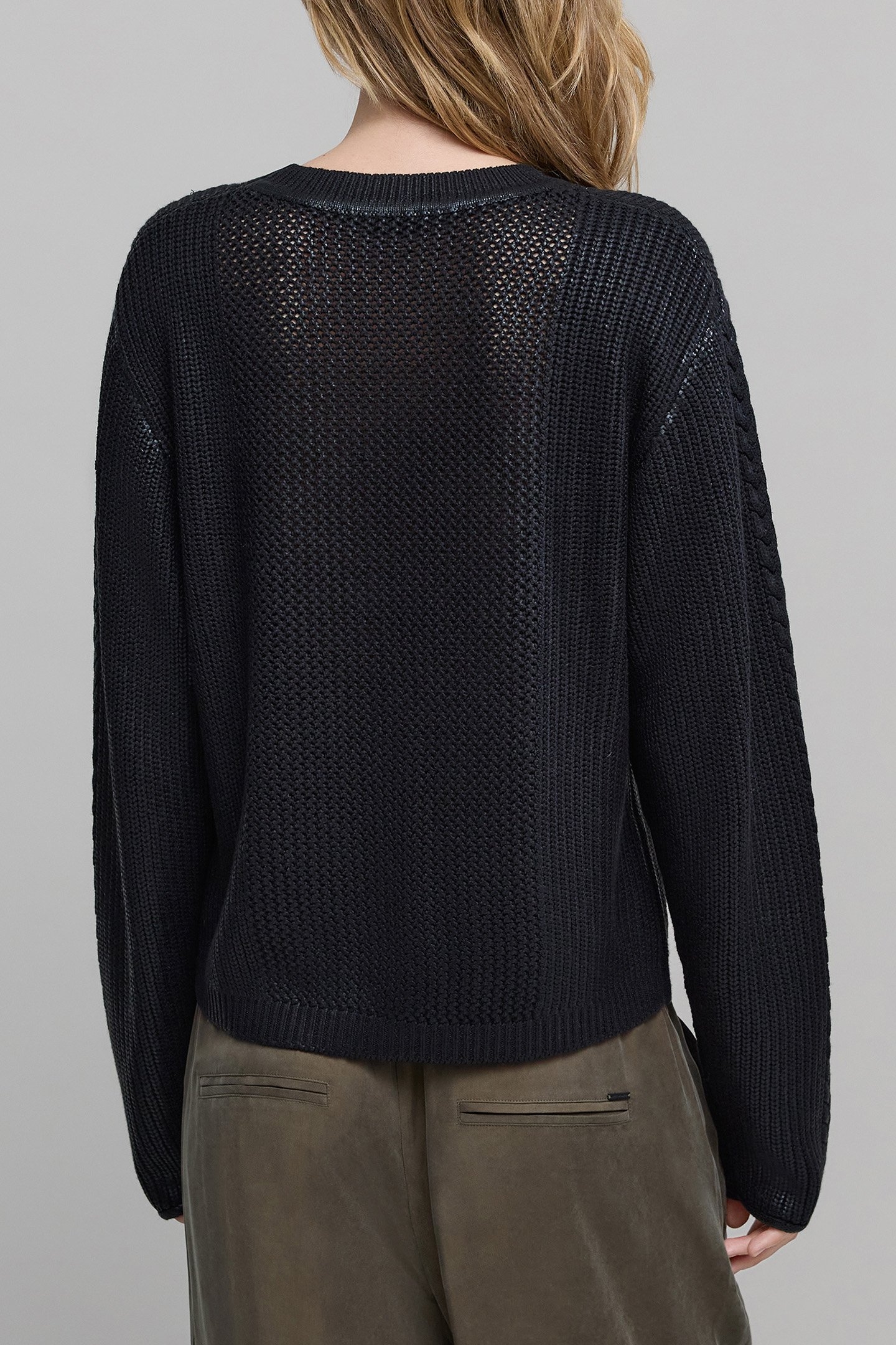 BLACK OPENWORK KNIT SWEATER 2