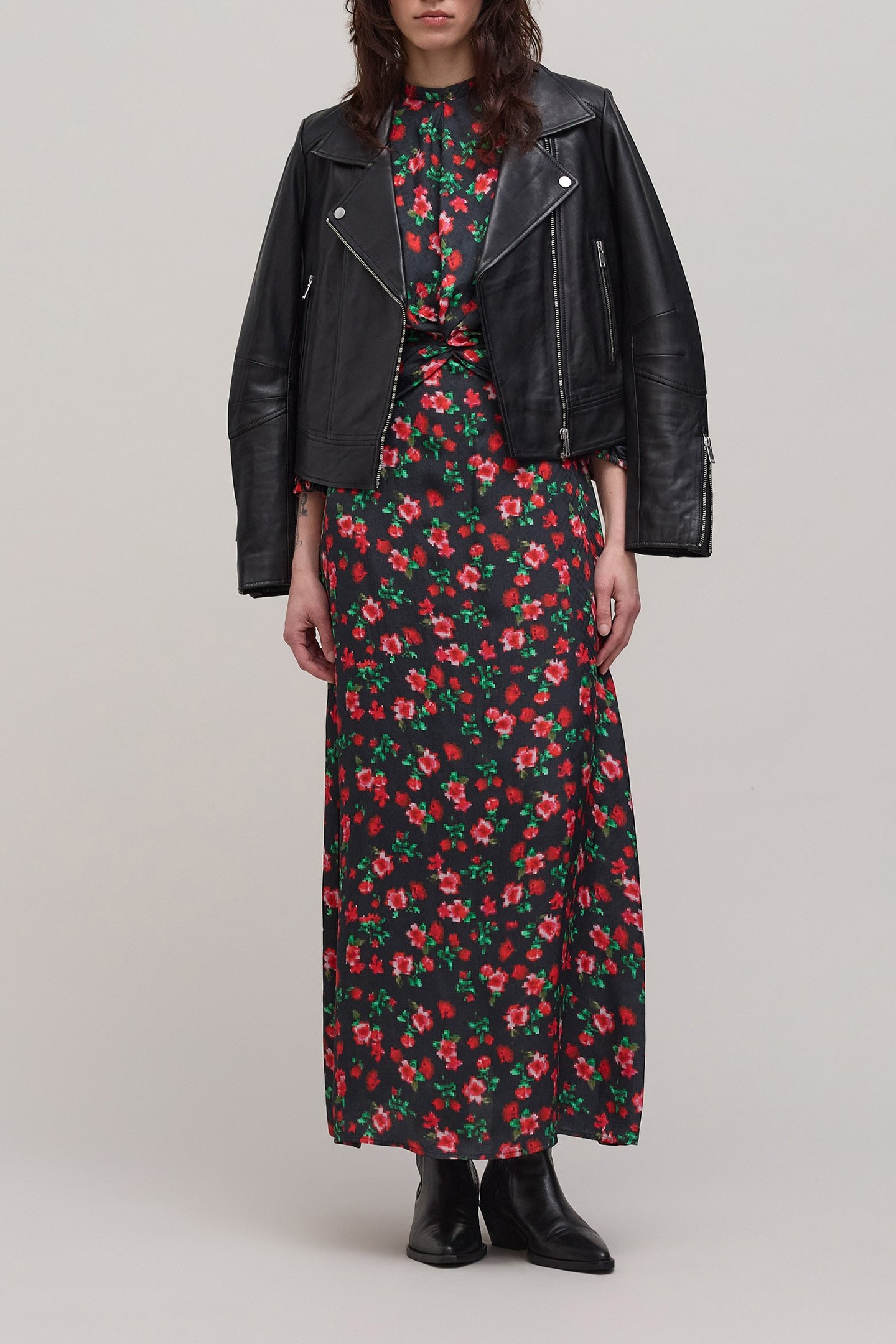 FLOWER PIXEL PRINT BLACK MAXI DRESS 4