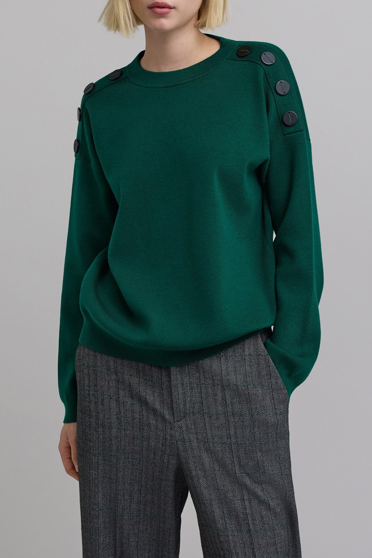 GREEN KNIT SWEATER WITH SHOULDER BUTTONS 1