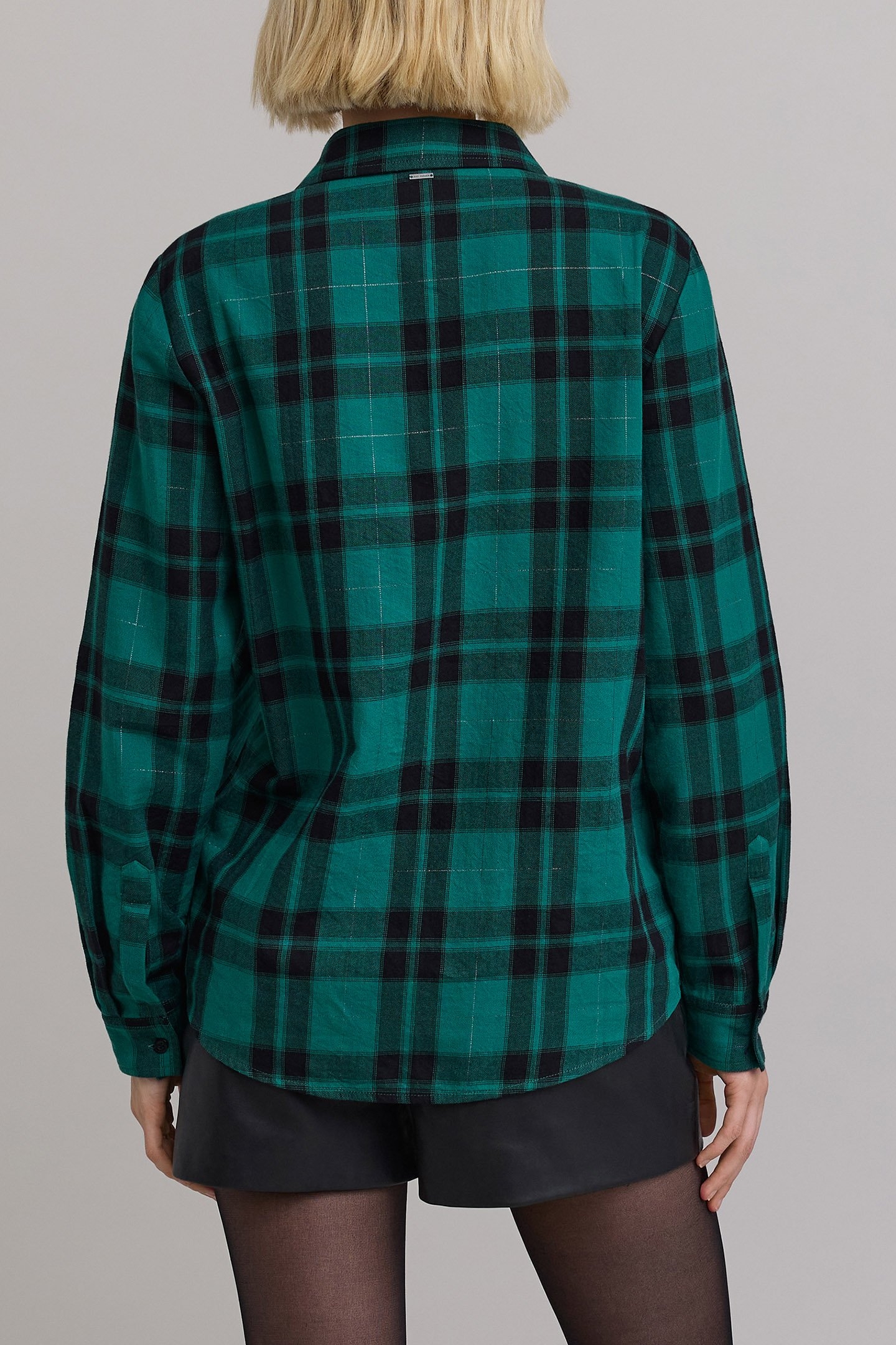 GREEN SHIRT WITH CHECK PATTERN PEARL EMBROIDERY 2
