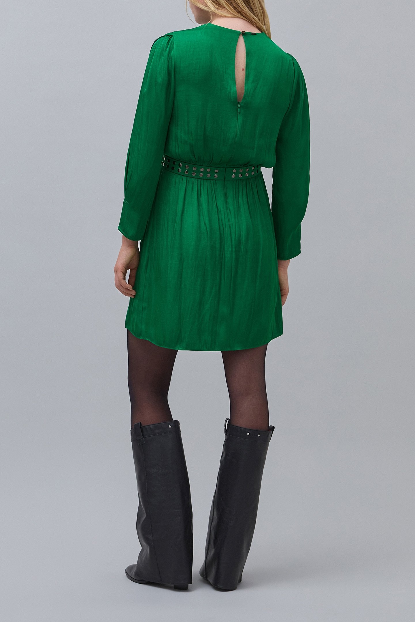 GREEN PRE-WRINKLED STUDDED DRESS 3