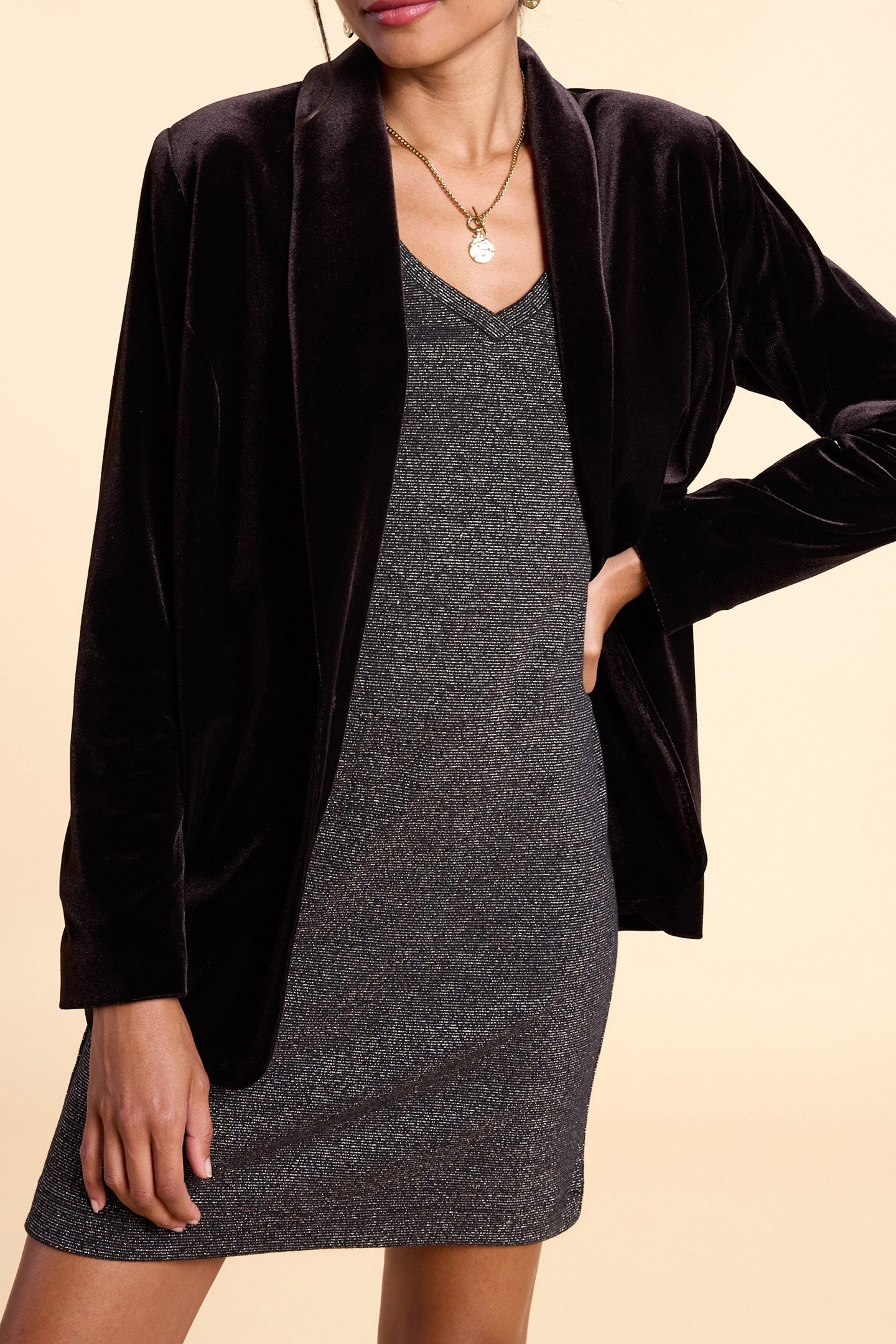 BLACK DRESS WITH METALLIC GOLD STRIPES 5