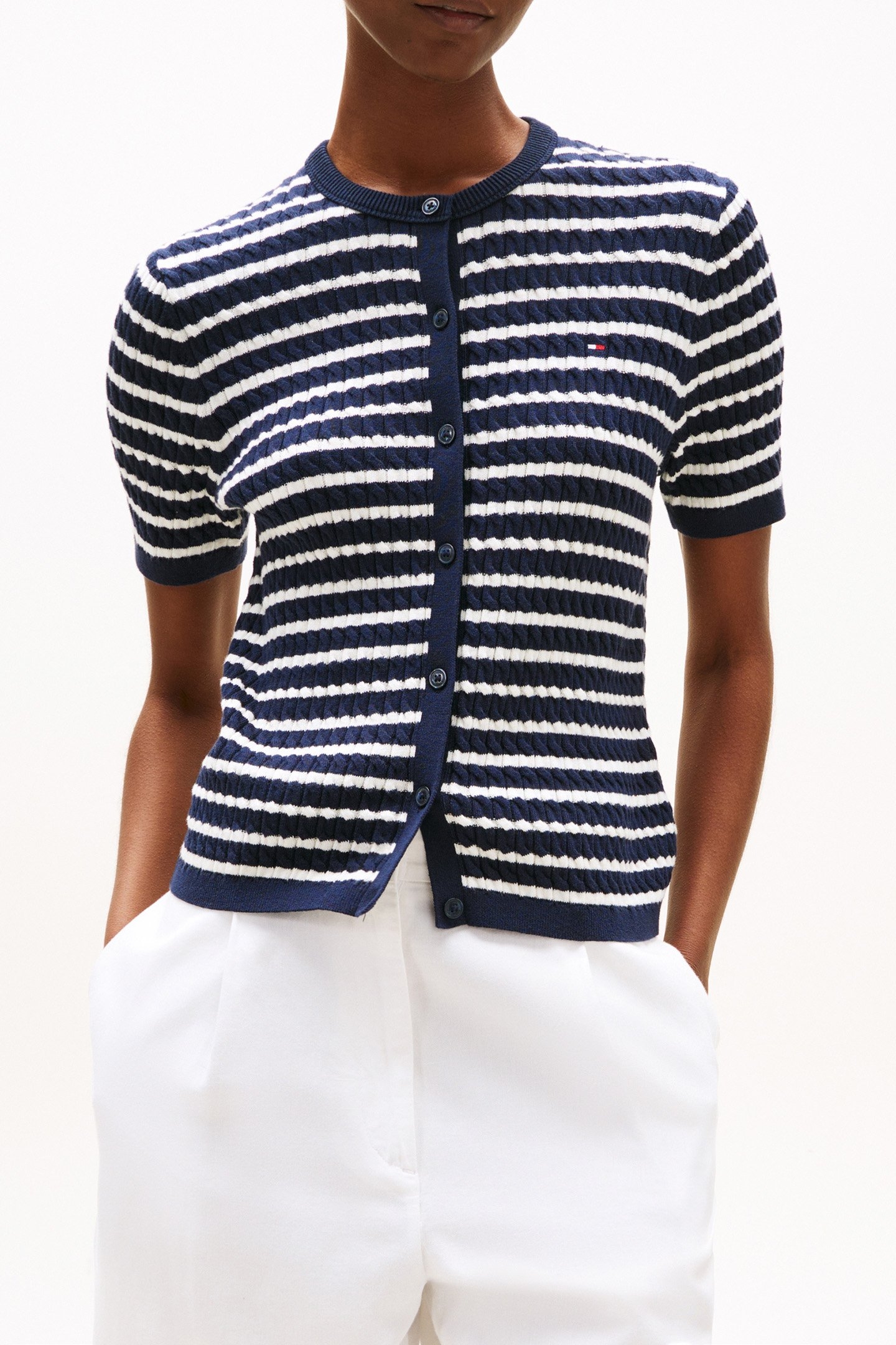 CABLE FINE GG SWEATER STD FIT NAVY/IVORY BLUE 1