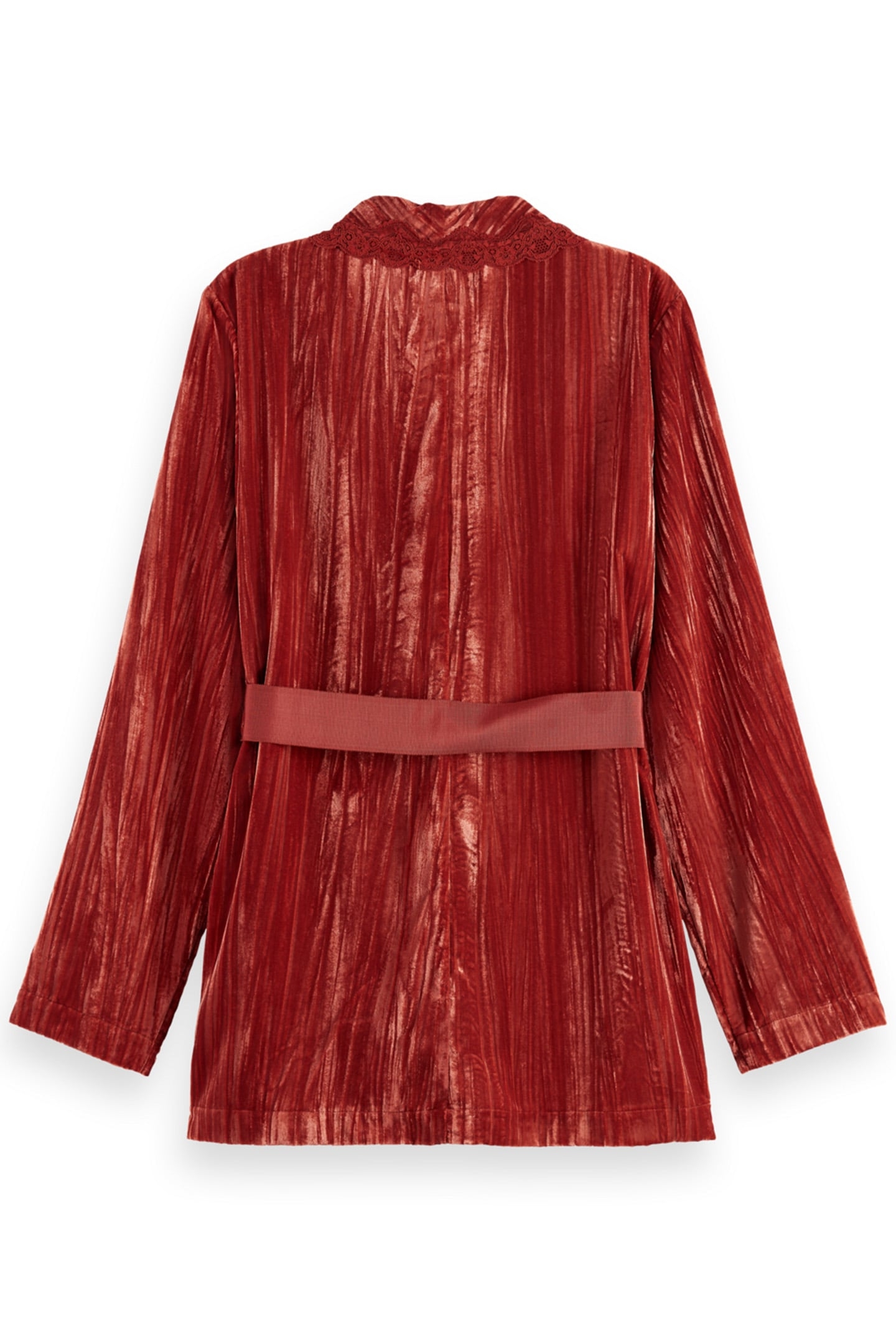 LACE TRIMMED VELVET PYJAMA BLAZER RUST 5