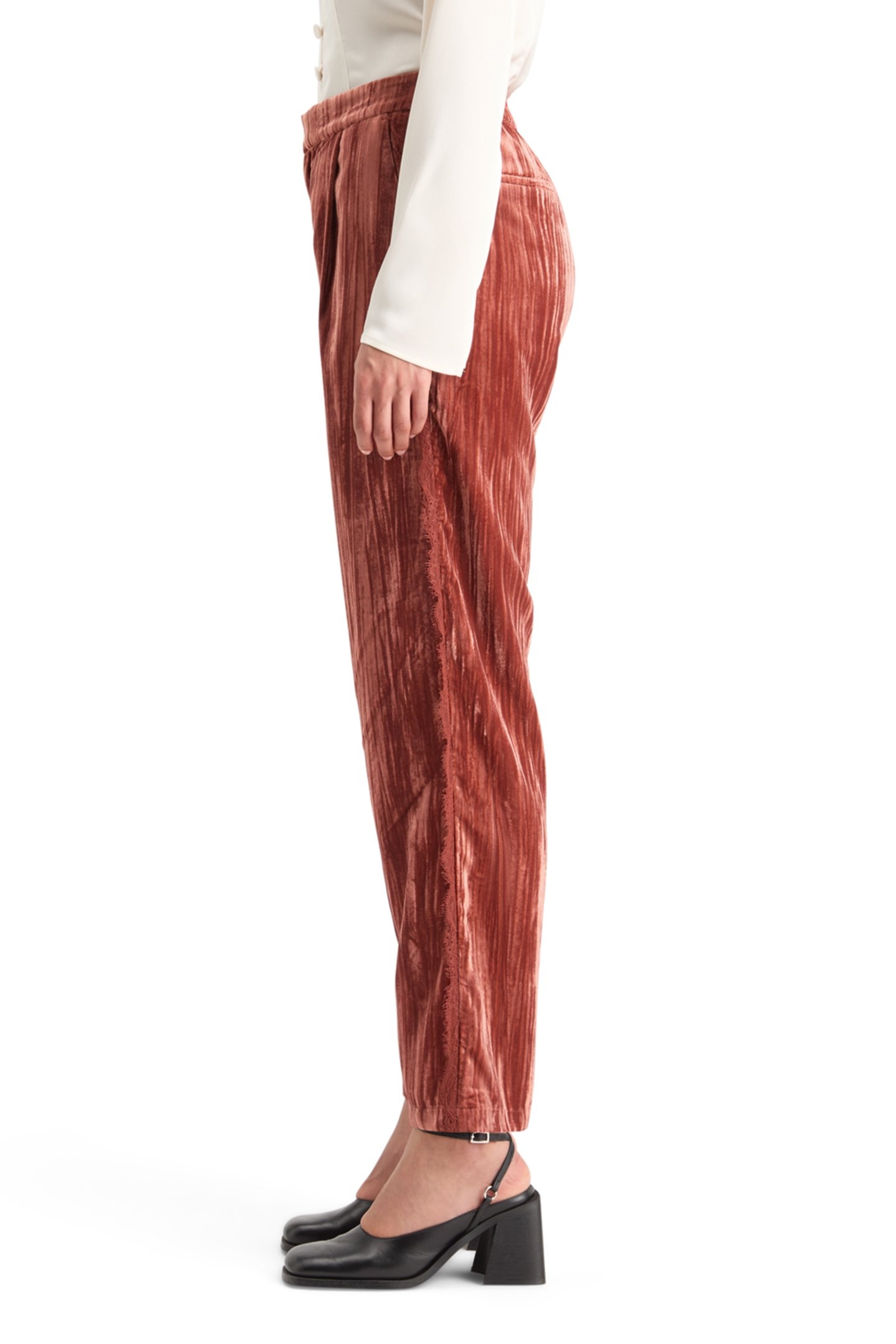LACE TRIMMED VELVET PANT RUST 6