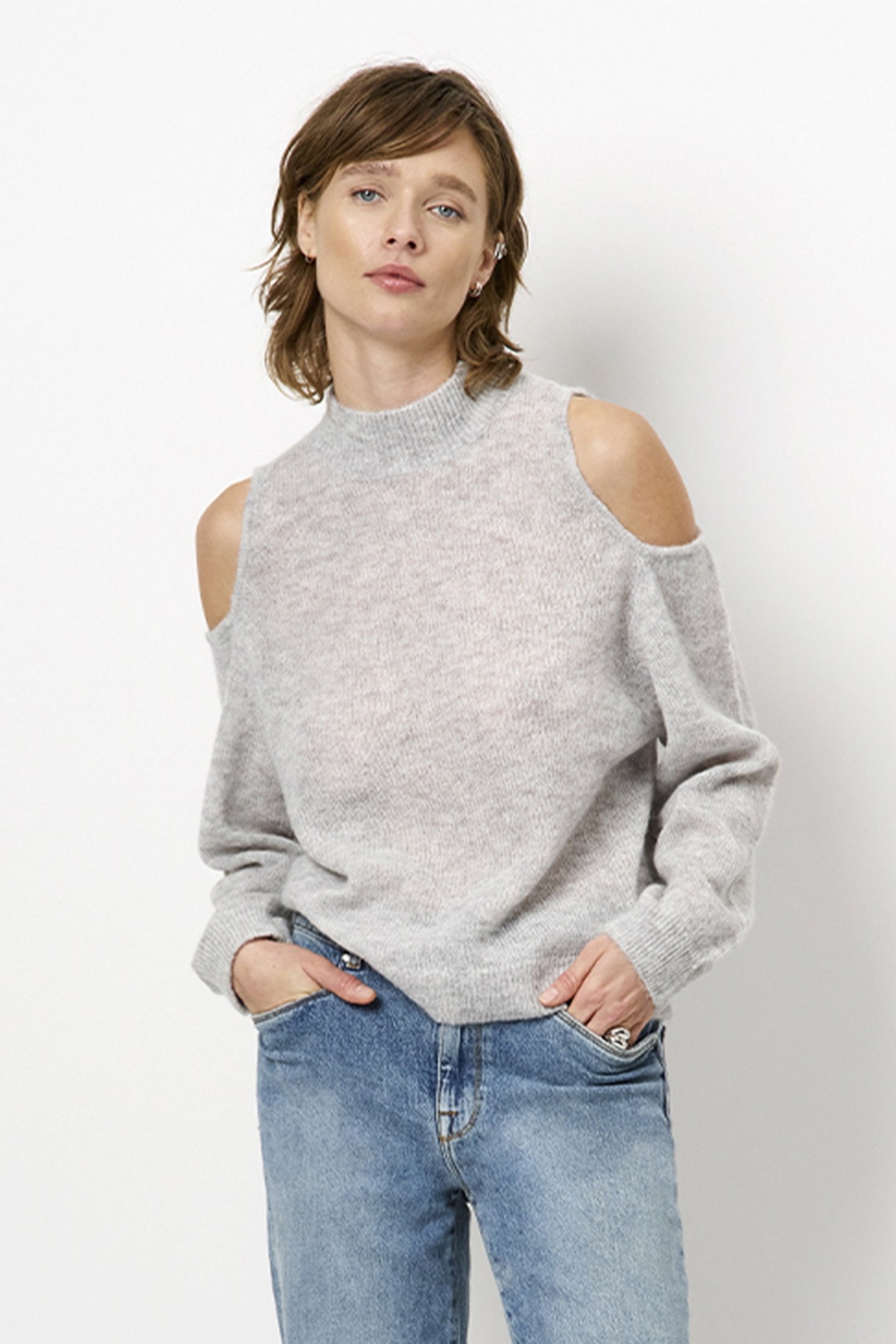 AVIEL OPEN SHOULDER SWEATER HEATHER GREY 1