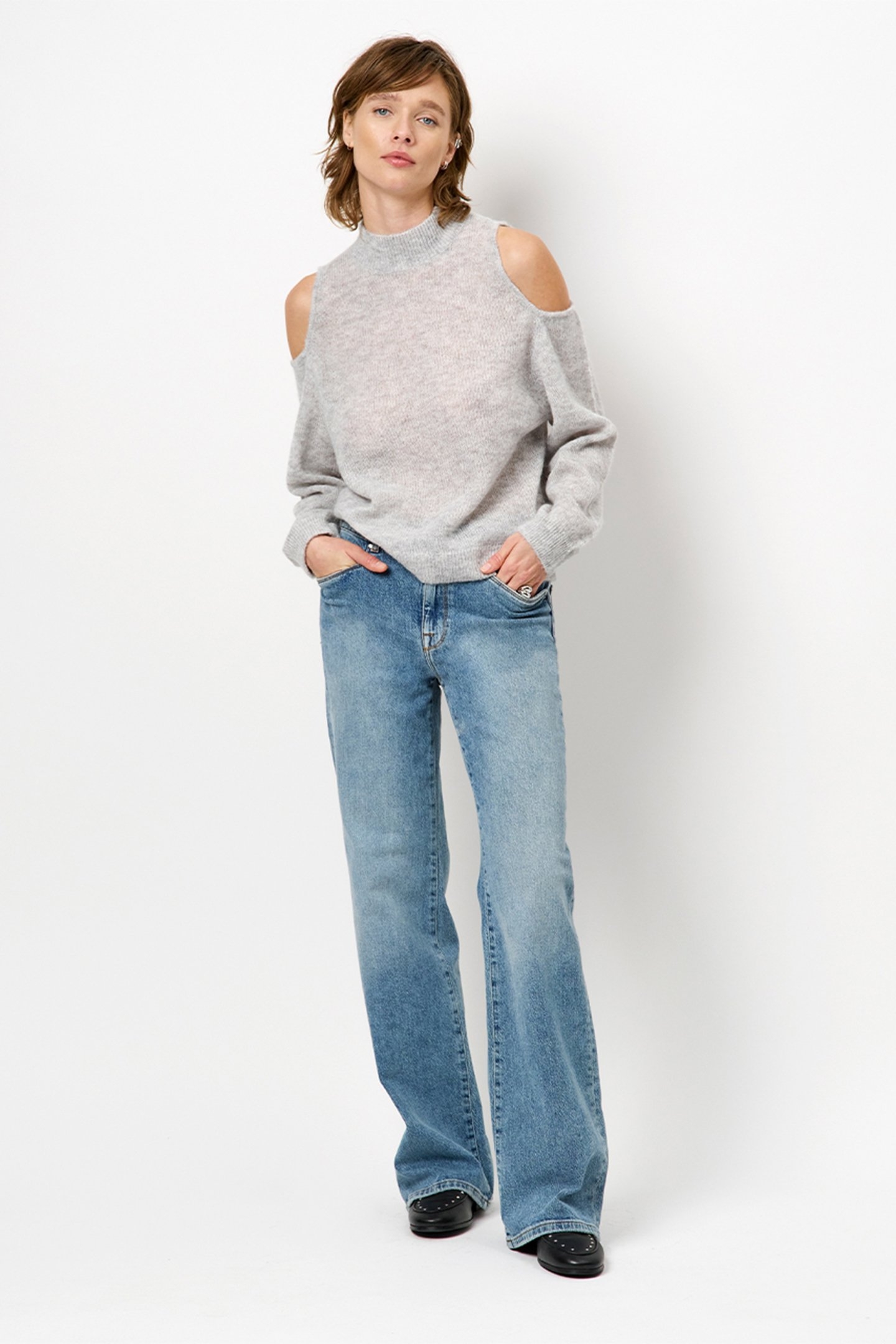 AVIEL OPEN SHOULDER SWEATER HEATHER GREY 2