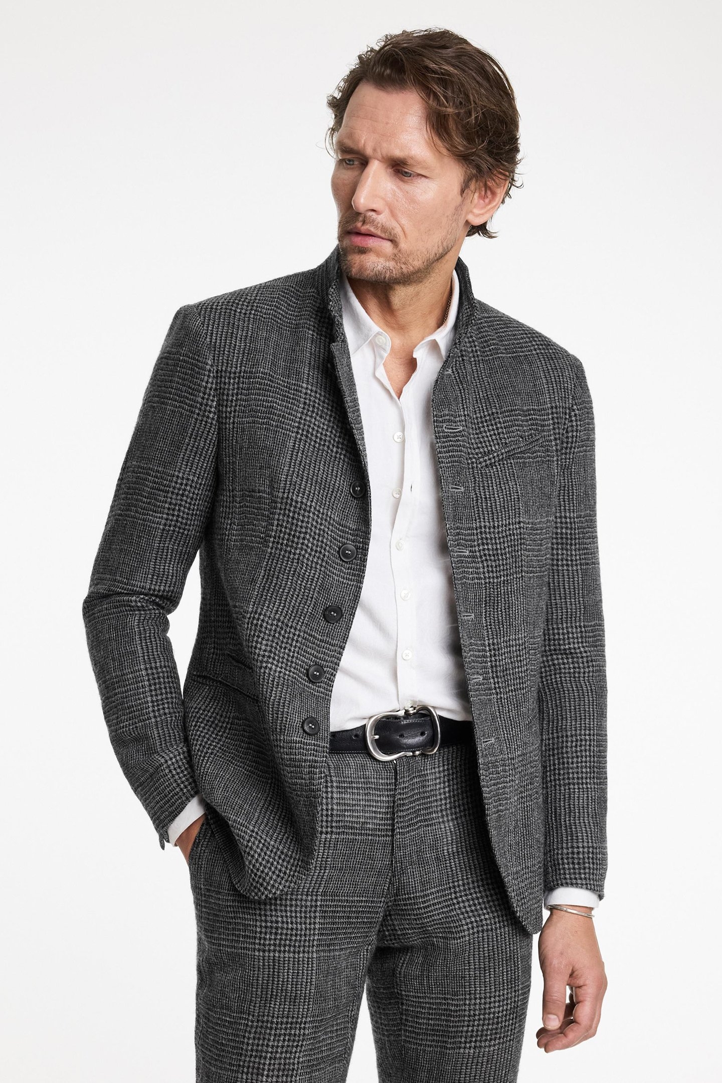 SLIM FIT MULTI BTN CLOSURE JACKET WITH S FLAT GREY 1