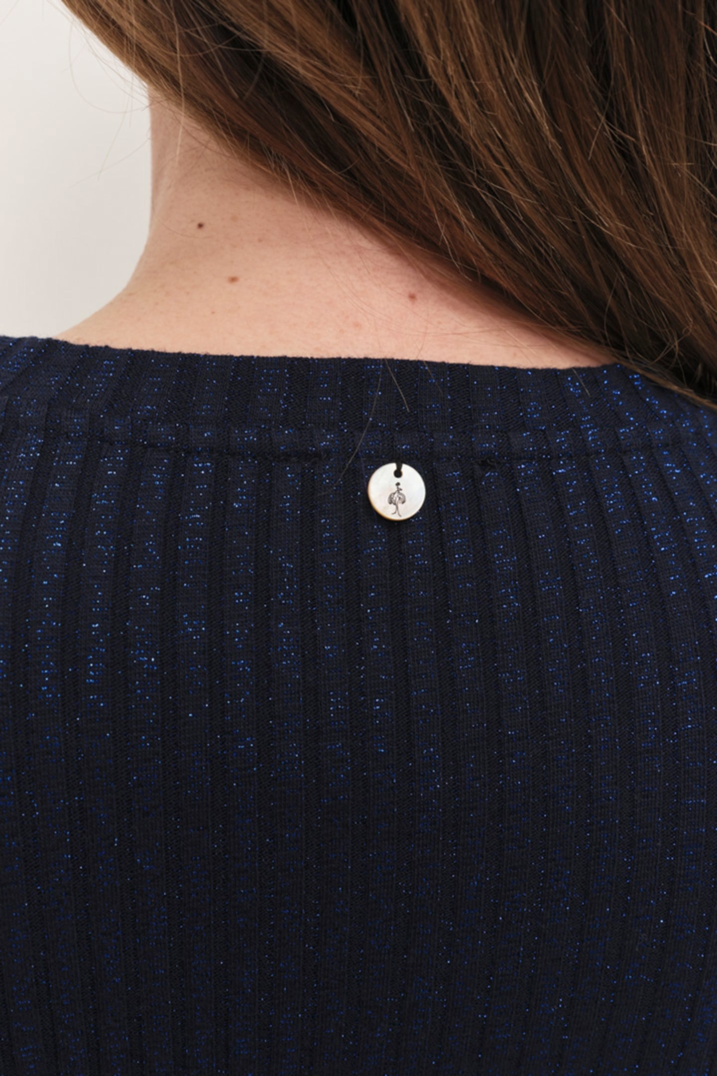 MALENE - NAVY BLUE RIBBED LUREX KNIT LONG-SLEEVED T-SHIRT 6