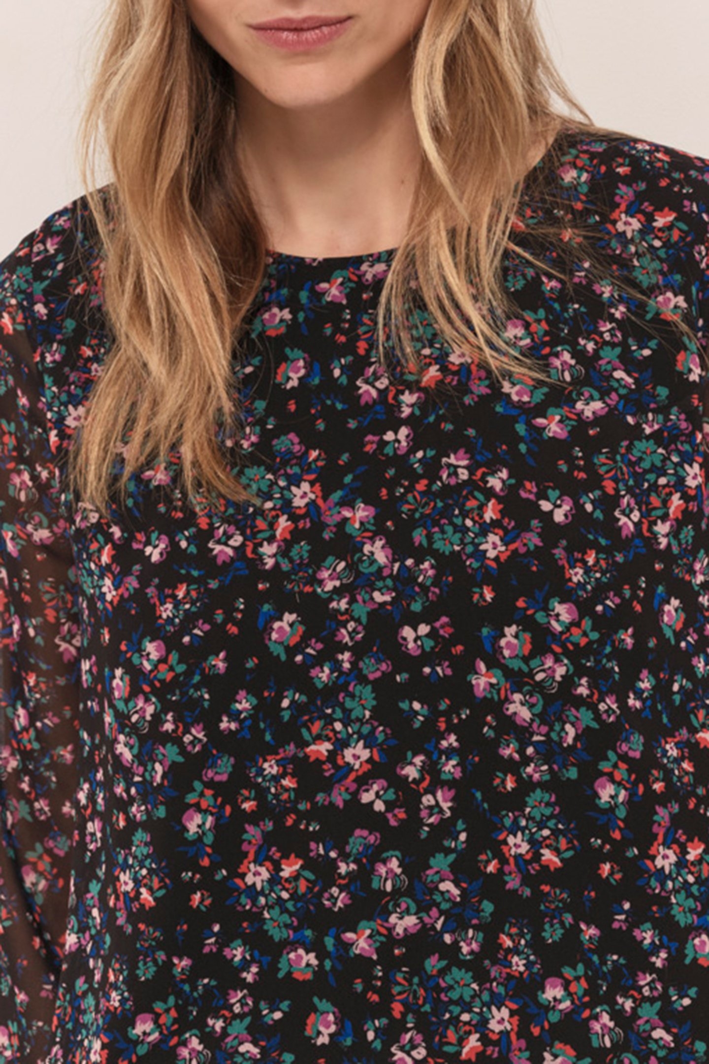 CERYX - BLACK BLOUSE WITH NIGHT GARDEN PRINT 6